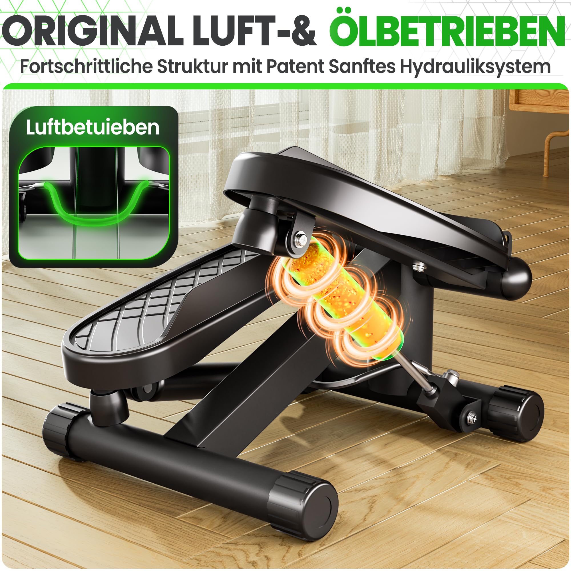 Ultrasport Stepper für Zuhause I Mini Stepper Fitness, 2 in 1 Up-Down Swing Stepper mit Power Ropes und LCD Display I Fitness Stepper für Zuhause, Ministepper