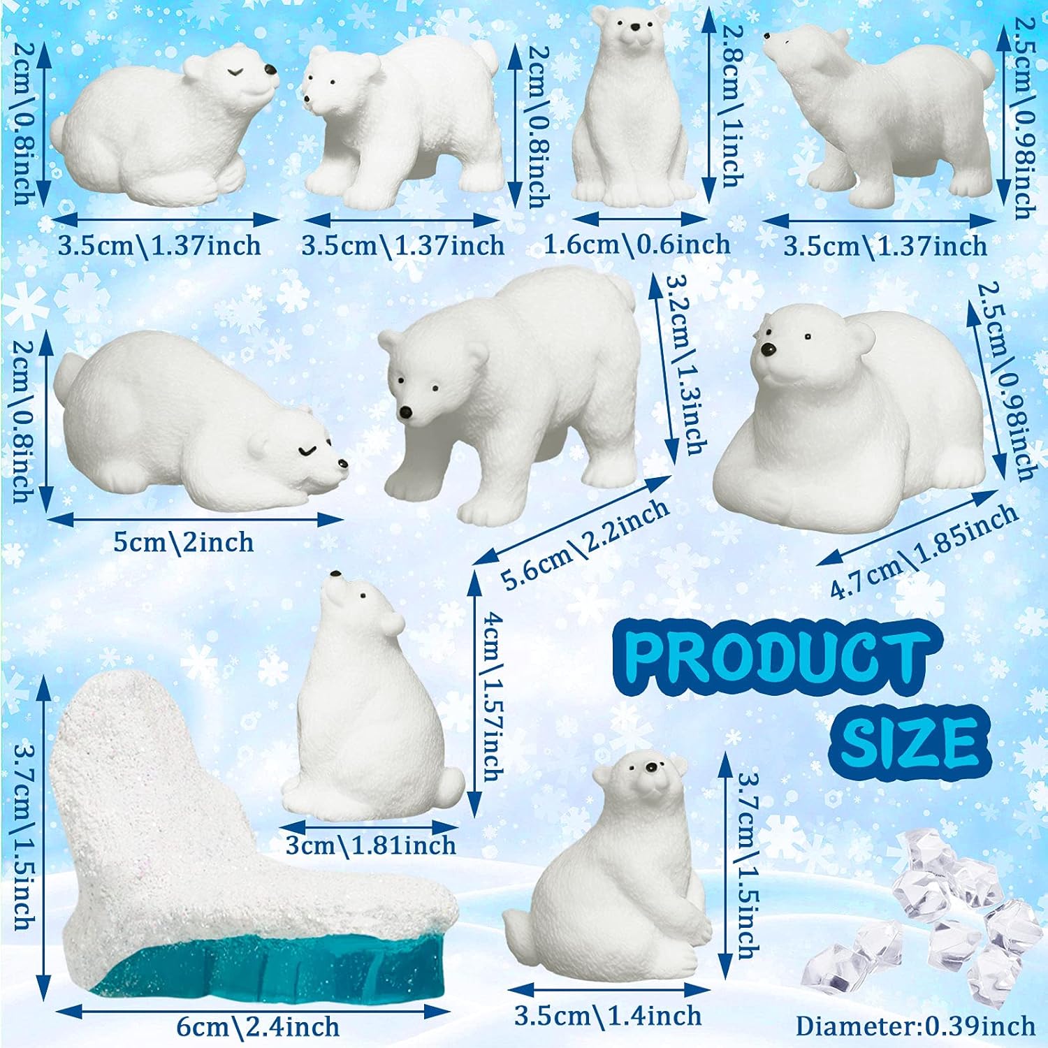 Youyole 10 Pieces Polar Bear Figurines Toy Set Realistic Polar Bears Family Kit Arctic Miniature Doll Animal 3D Model Educational Toys for Winter Birthday Cake Decoration Home Craft Decor