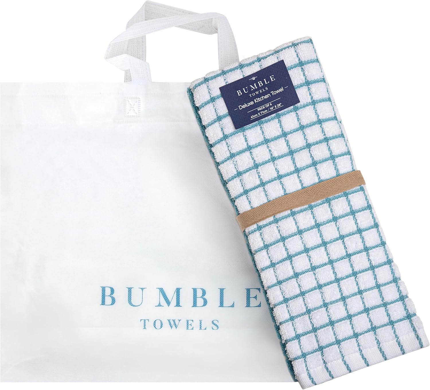 Aqua Check Cotton Kitchen Towels Set, 16"x 28", 6 Pack