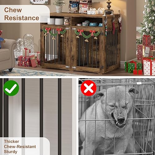 Miniatura 5 de Jaula para Perros Tipo Mueble para Dos Perros, 41 Pulgadas Estilo Casa de Campo con Divisor Removible y Superficie Superior Engrosada, Base