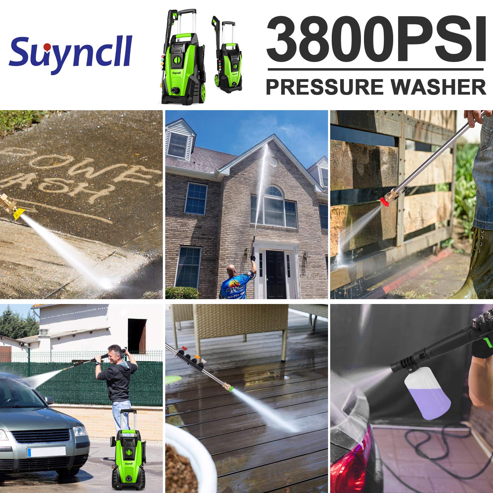 Suyncll Pressure Washer, 2.11GPM Electric Power Washer,1800W High