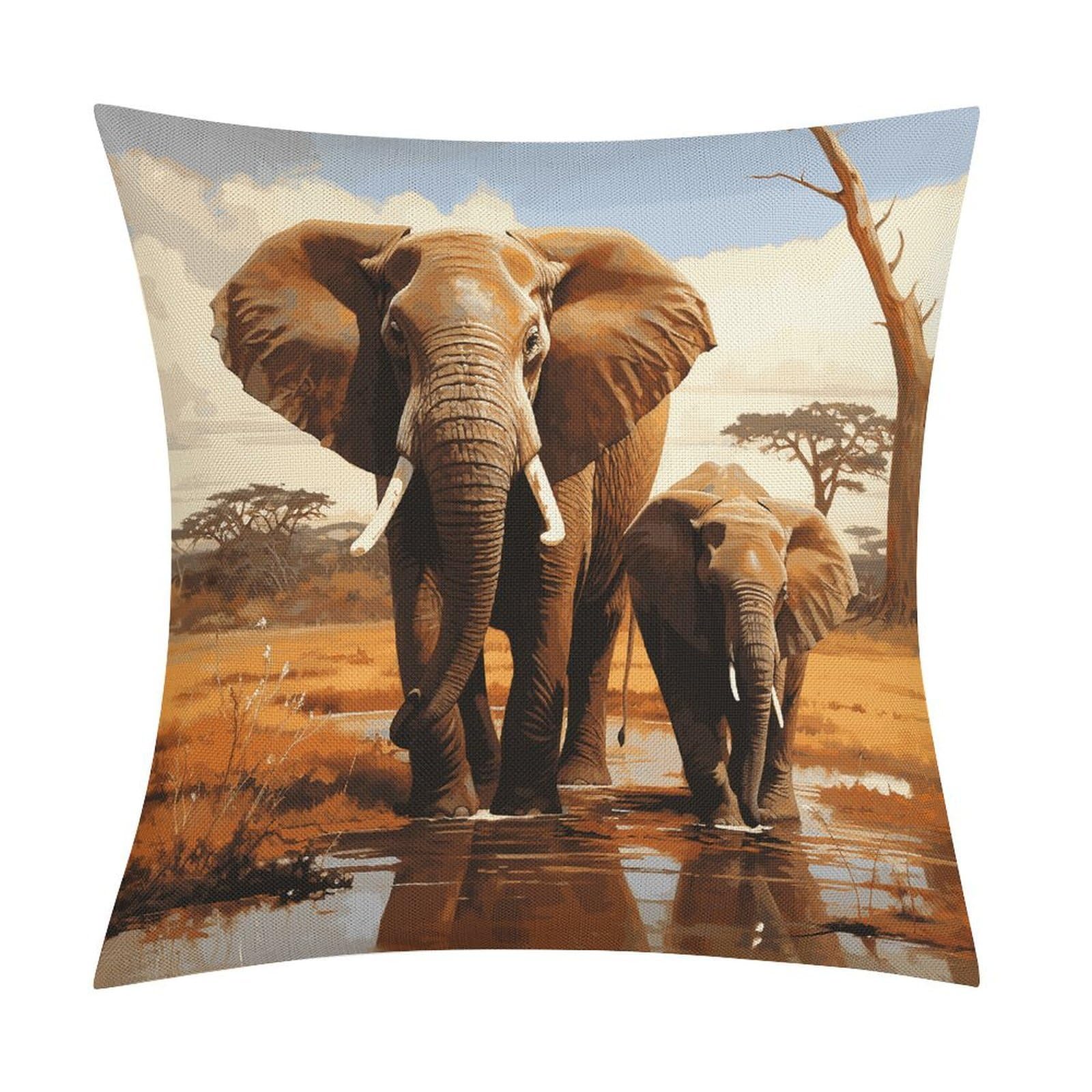 Fodpand Style Elephant Family Pillow Covers 18X18 Inch, Pillow Cases Boho Farmhouse, Throw Pillow Covers For Couch Sofa Bed Spring Home Decor