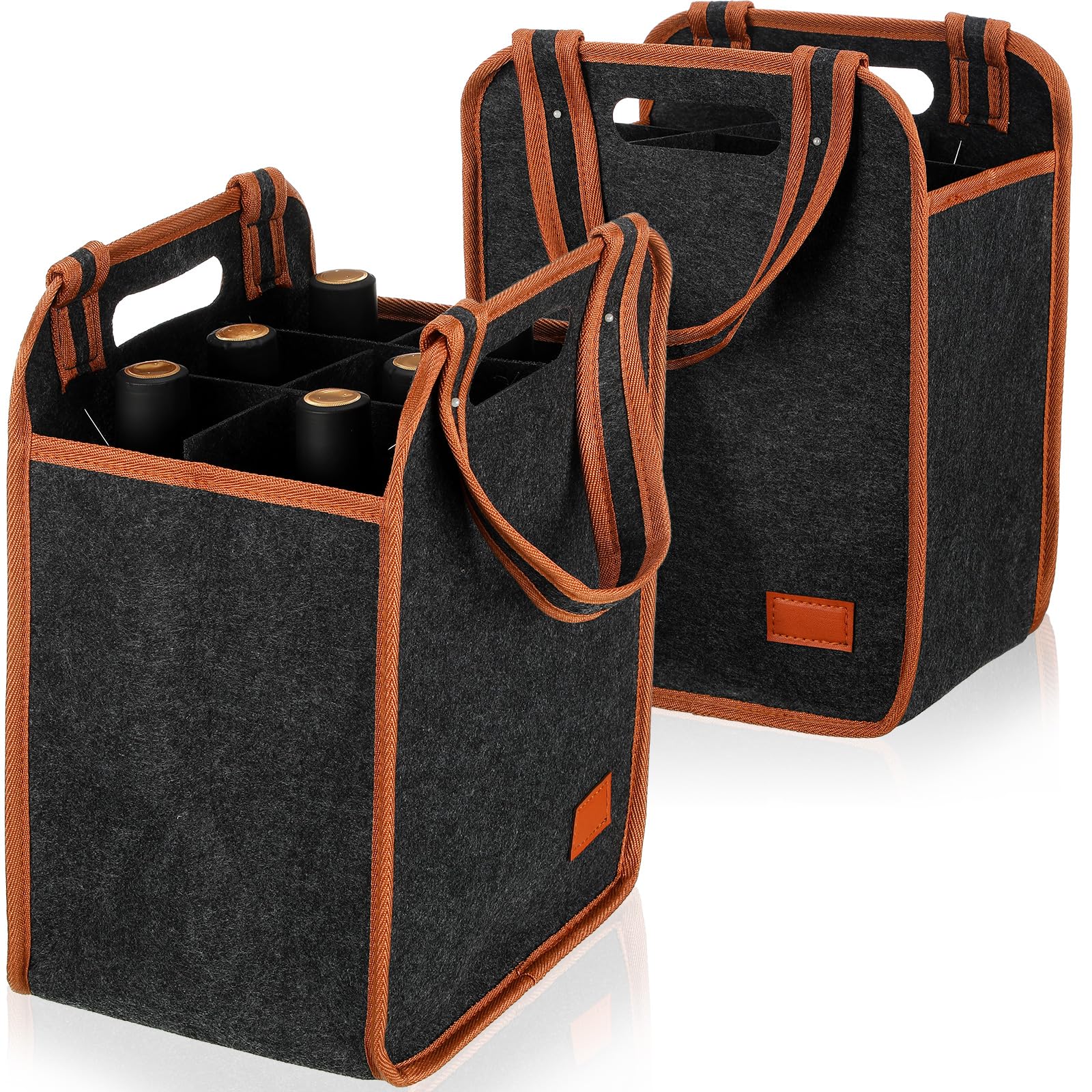 FuWeave 2 Pack Wine Carrier 6 Bottles Tote Reusable Wine tote Bags Insulated Grocery Bags for Christmas Travel, Camping and Picnic(Brown,9.45" X 7.09"