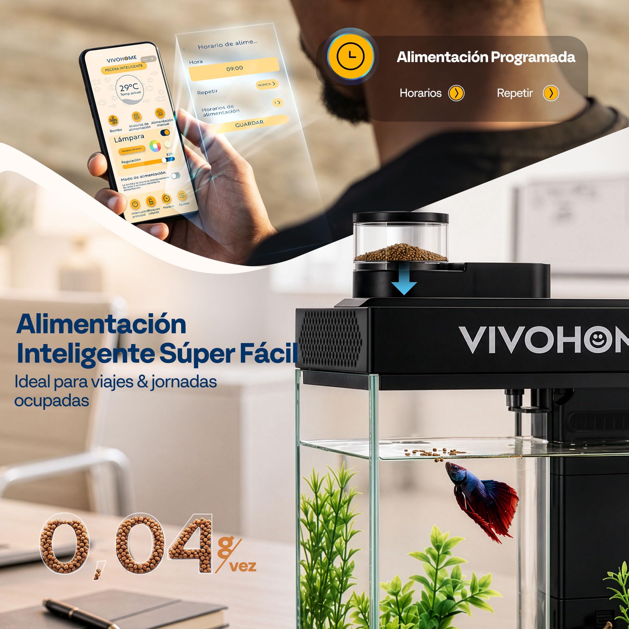 VIVOHOME 9,5L Acuario de Cristal Inteligente Vidrio con Alimentador Auto