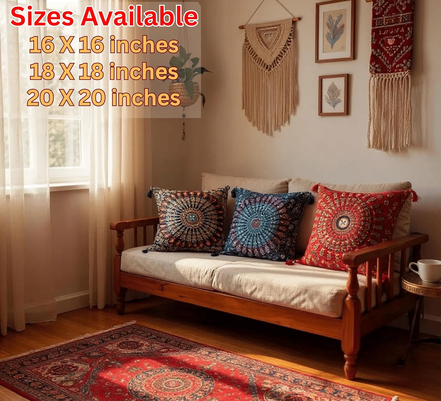 Set Of 5 Boho Throw Pillow Covers - Silk Decorative Cushions For Sofa, Couch, And Bed – Bohemian, Indian & Moroccan Inspired Home DéCor For Living Room (Mandala Cushion Cover, 18X18 Inches)