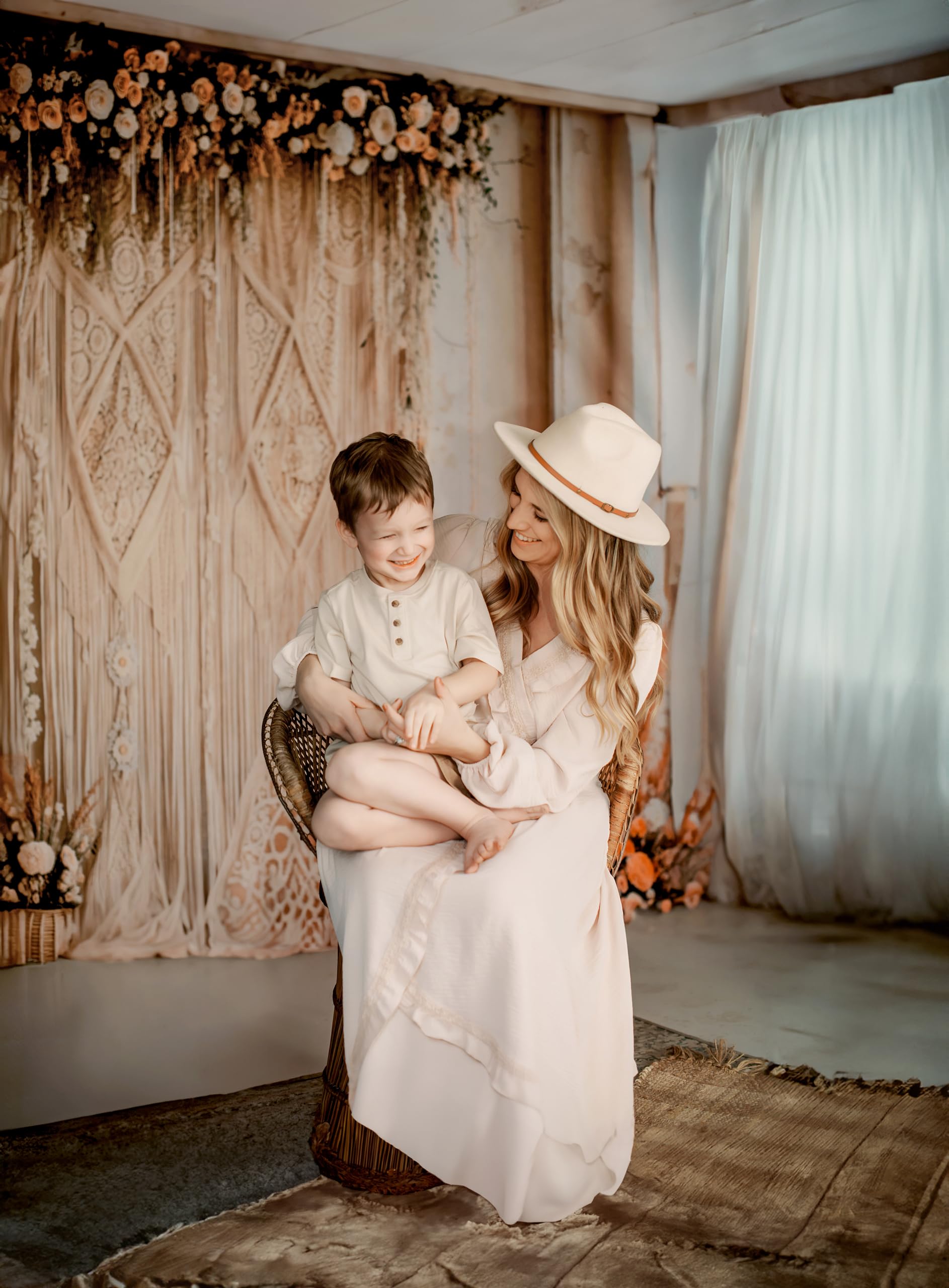 Kate Boho Photographie Toiles de Fond 3x2m/10x6.5ft Floral Rétro Mur de Briques Pampas Herbe Bohème Mariage Photocall Enfants Anniversaire Décoration Fond Photo Studio