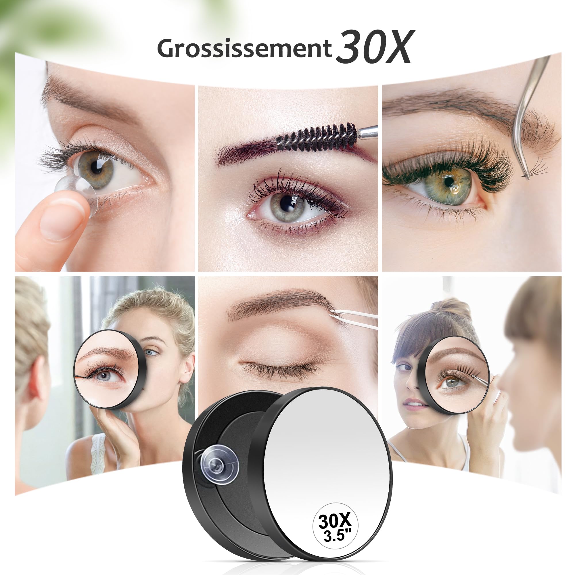 Cosmeria Miroir Grossissant 30x Avec Ventouses + Pince – Maquillage Et Épilation Précis