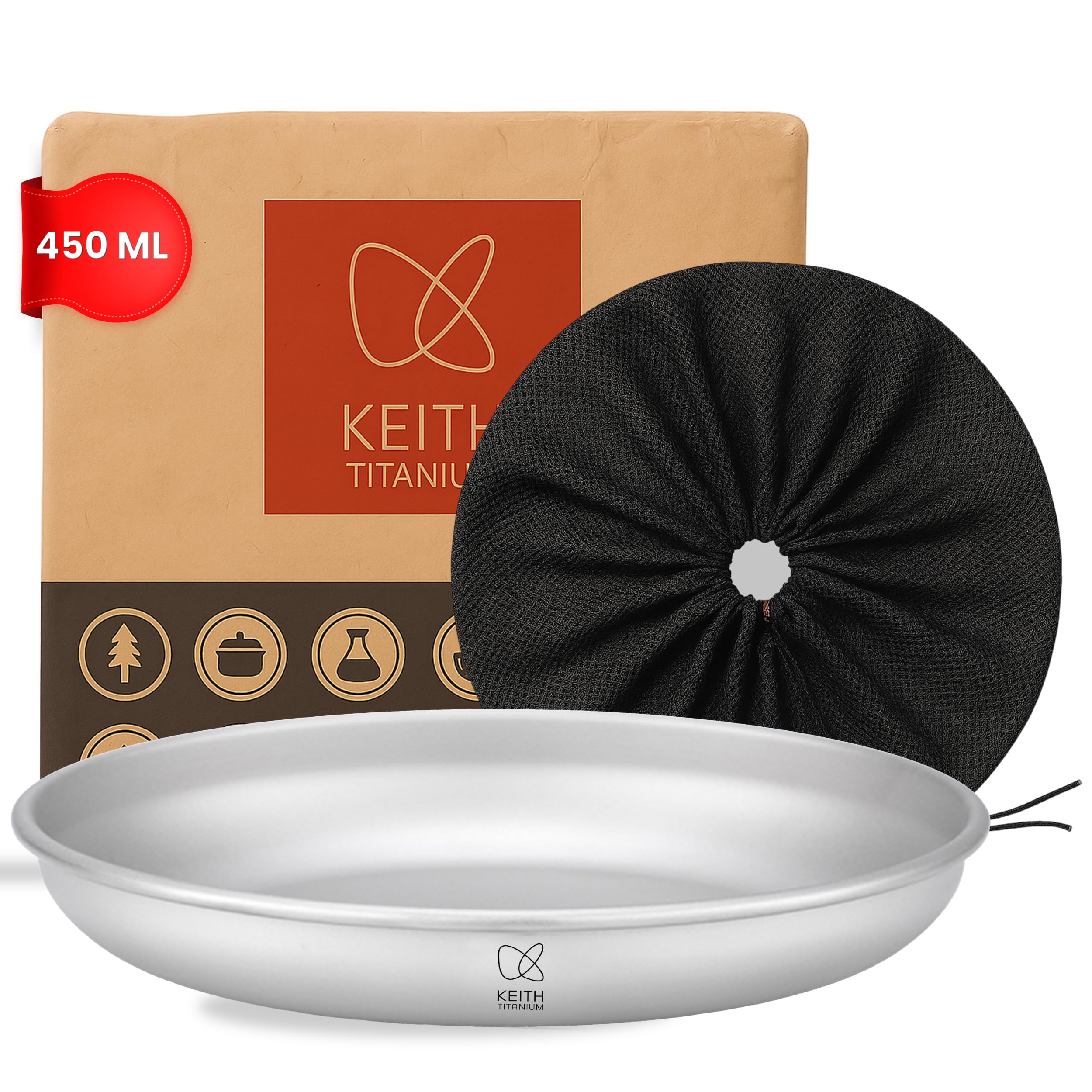 Keith Piatti Titanium - Piatti da campeggio leggeri con bordi arrotolati, design impilabile, resistenti alla corrosione, ideali per cene all'aperto, campeggio, snack e pasti (450 ml)