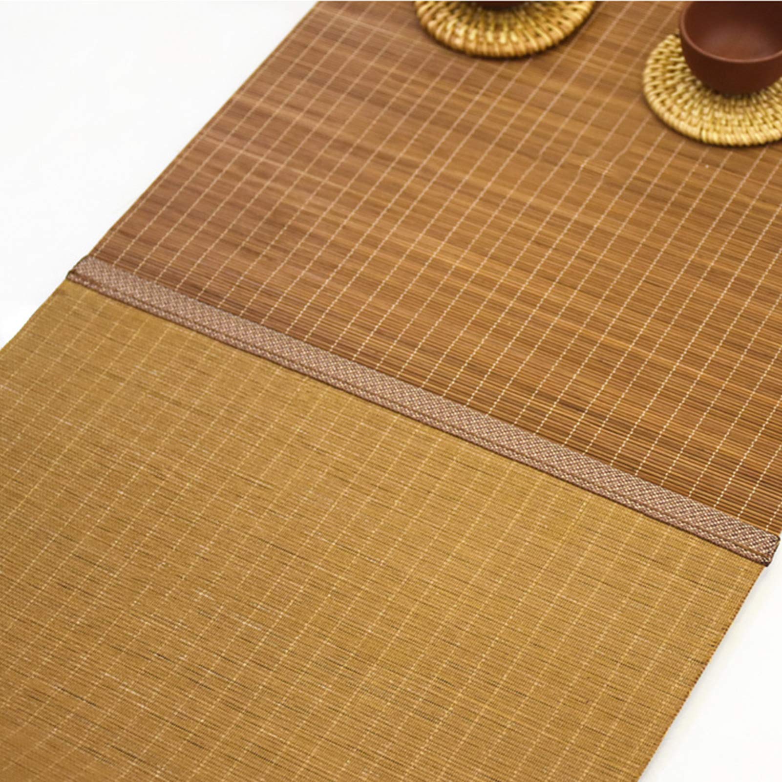 Chemin de Table en Bambou, Bambou Naturel avec Bordure en Tissu, napperon antidérapant, napperons de décoration de Table d'hôtel de fête, Rideau en Bambou ombragé(30x60cm)
