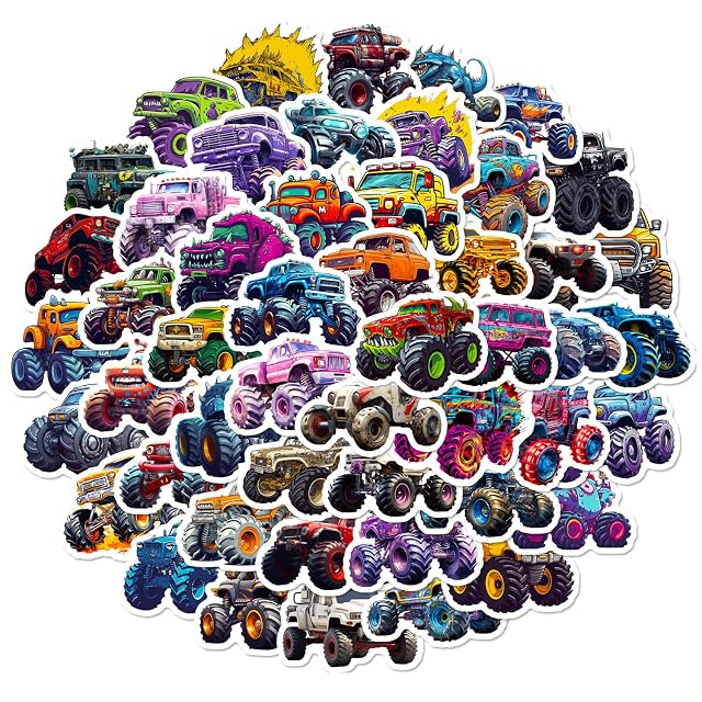 100 piezas Juego de calcomanías de camiones monstruo, calcomanías para niños, calcomanías de auto para niños