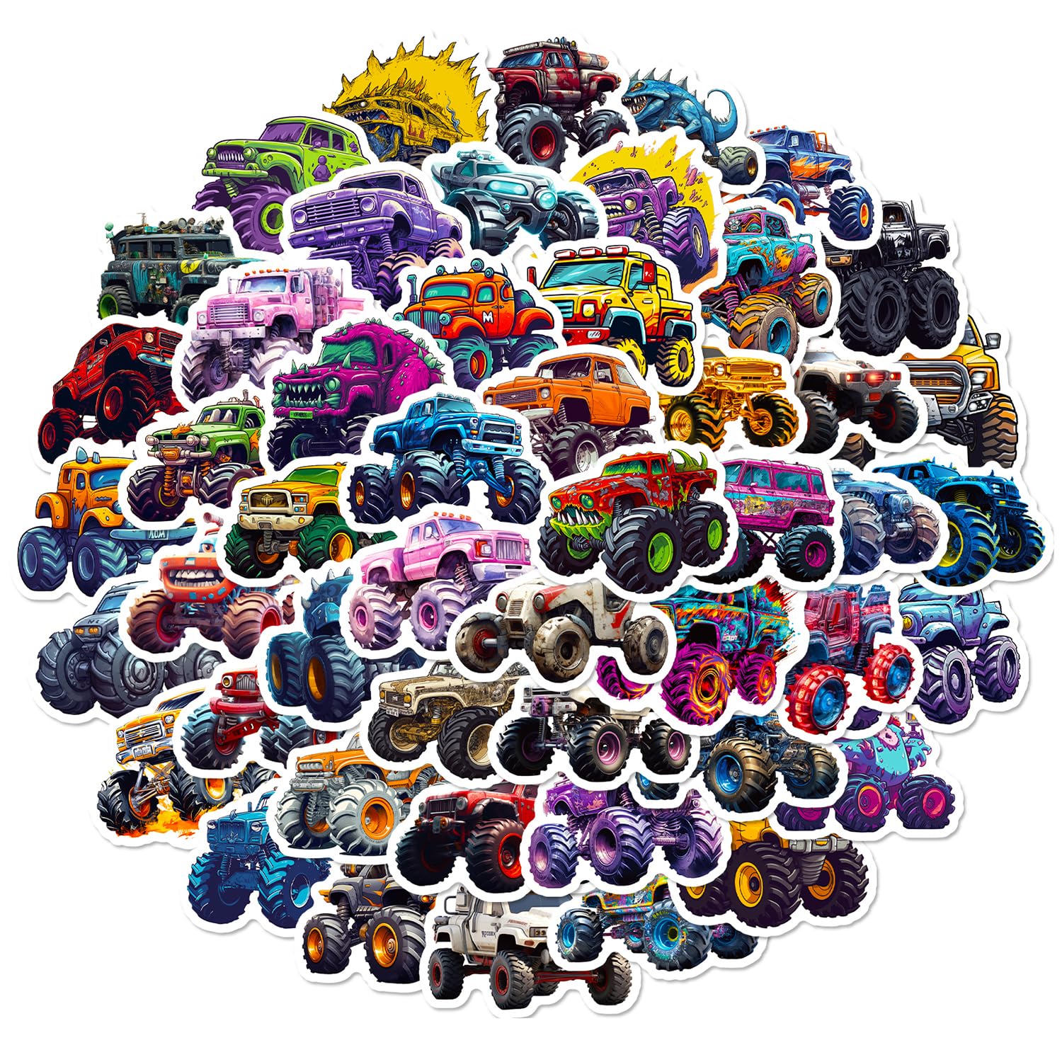100Stk Monster Truck Aufkleber Set, Kinder Aufkleber, Jungen Auto Aufkleber, Coole Monster Truck Aufkleber, Niedliche Auto Aufkleber, Wasserflasche Gepäck Skateboard Fahrrad Laptop Aufkleber