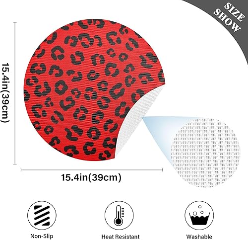 Miniatura 4 de Black Leopard Red Round Placemats, Heat Resistant Non Slip Washable Placmats for Kitchen one sizex1