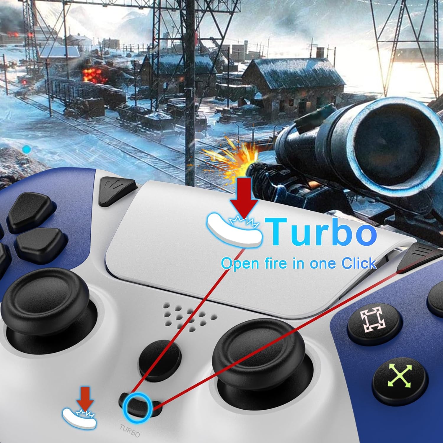 Enstixsm Upgraded for Luna Controller with Back Paddles,Turbo,Wireless Fire TV Game Controllers for PC,GeForce NOW,Firestick,Replacement for Luna Gamepad with ALPS Joystick,No Drift Stick, Blue and Red