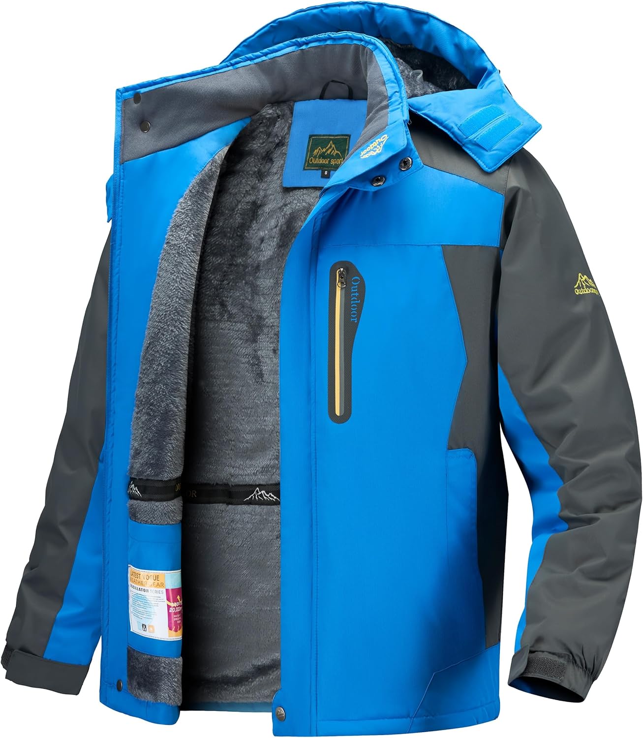 Men's Winter Ski Jacket Warm Waterproof Fleece Liner Snow Coat Hooded Windproof Mountain Raincoat
