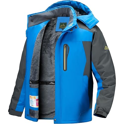 Men's Winter Ski Jacket Warm Waterproof Fleece Liner Snow Coat Hooded Windproof Mountain Raincoat