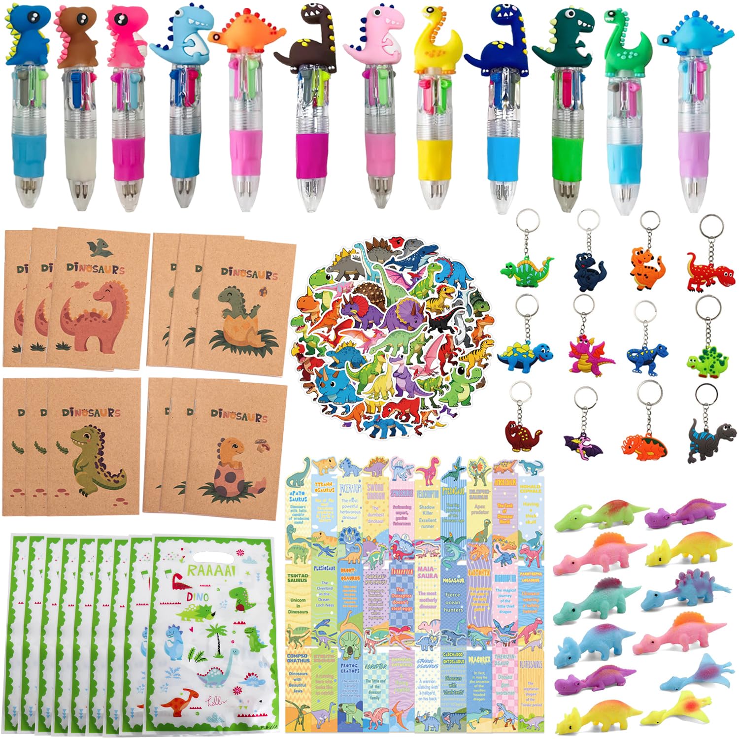 Augweyang Dinosaur Party Stationery Gifts Supplies with Ballpoint Pen Notebooks Gift Bags Set for 12 Guests Goodie Bag Pinata Fillers Stuffers Birthday Party Decorations Rewards