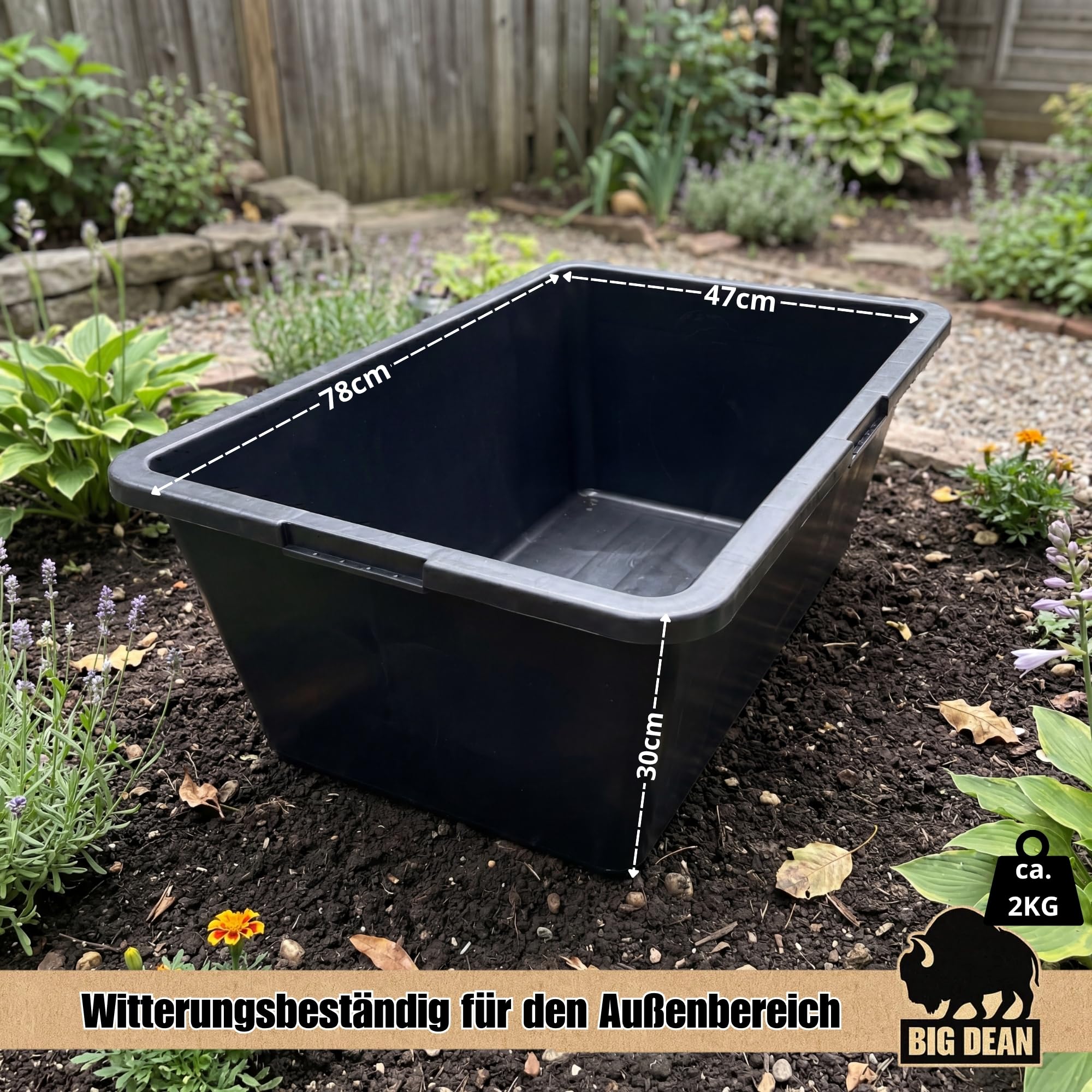 BigDean Lot de 3 bacs à mortier carrés - 80 l - 78 x 47 x 30 cm - Mini bassin | Très stable - Fabriqué en Europe