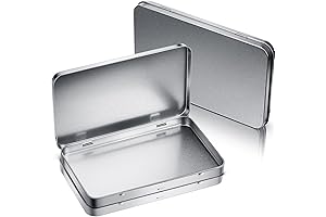 Magnetic Silver Rectangular Metal Tins with Hinged Lids