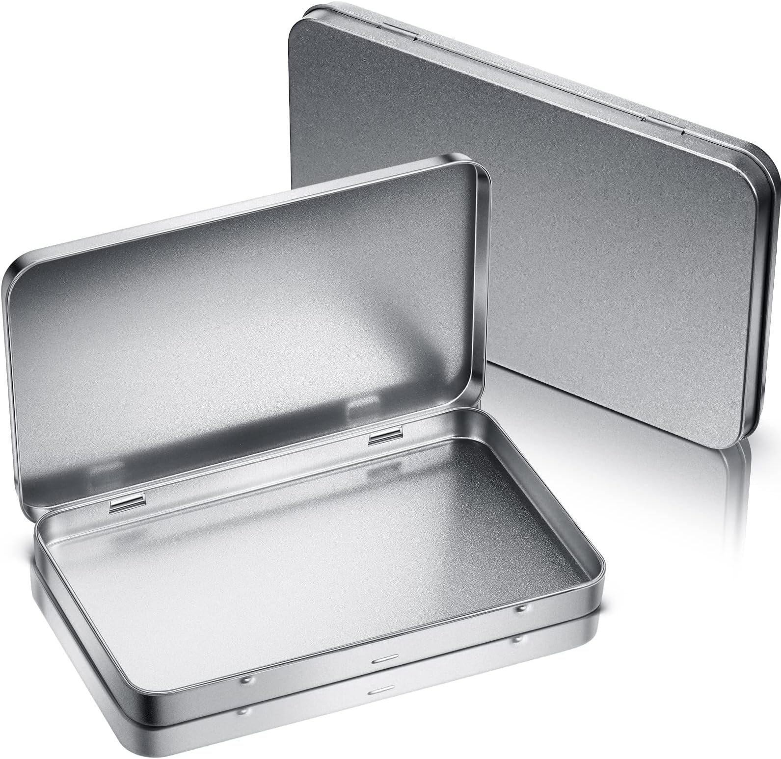 Geiserailie Metal Rectangular Tin Metal Hinged Lid Tin Metal Empty Box Container Silver Rectangular Storage Tin Box with Lid for Watercolor Jewelry Makeup Pill Candy Craft Organize (4 Pieces)