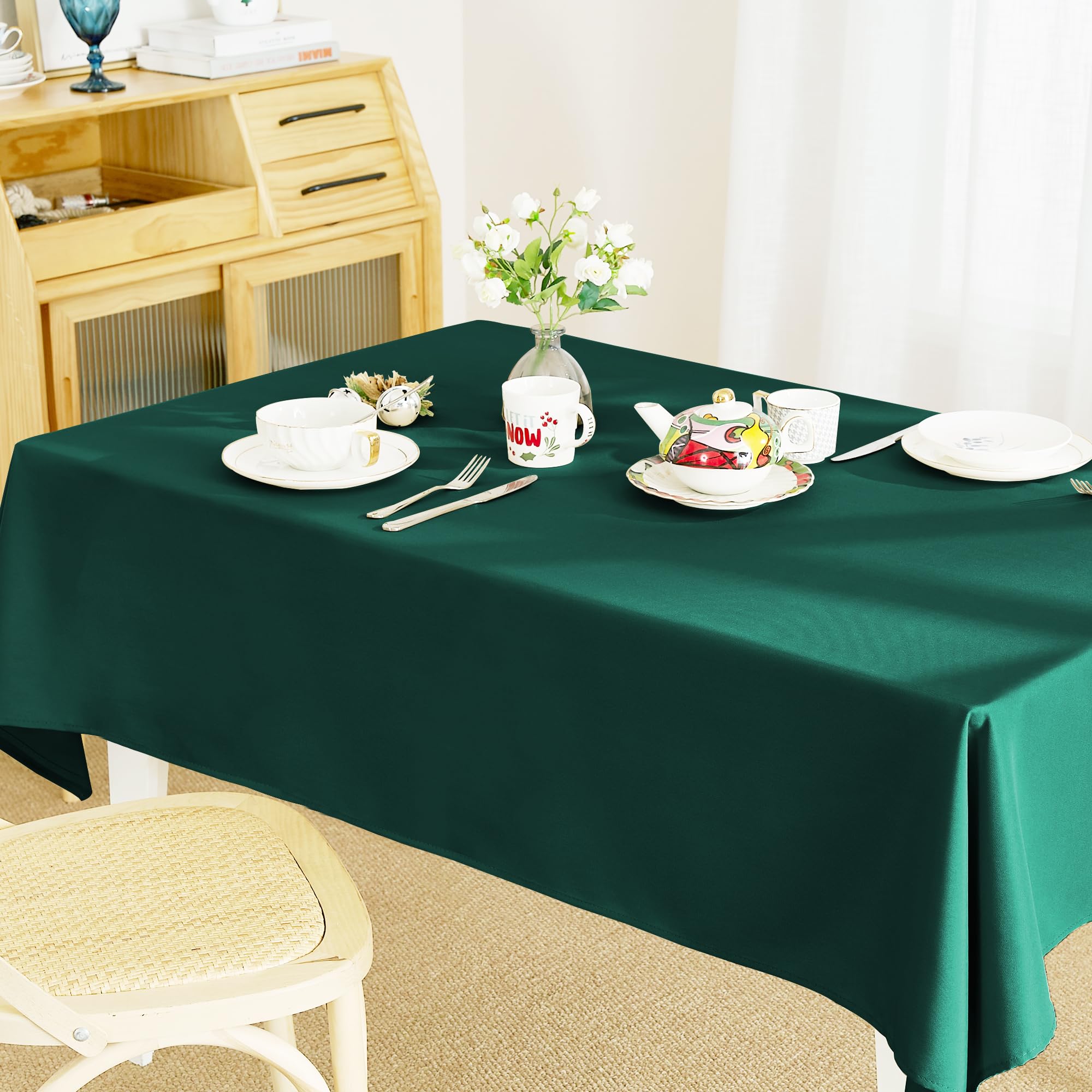 RYB HOME Mantel Verde Antimanchas Rectangular 140 x 260 cm Mantel Hule Impermeable para Mesa Mantel Verde Mantel Cumpleaños Navidad