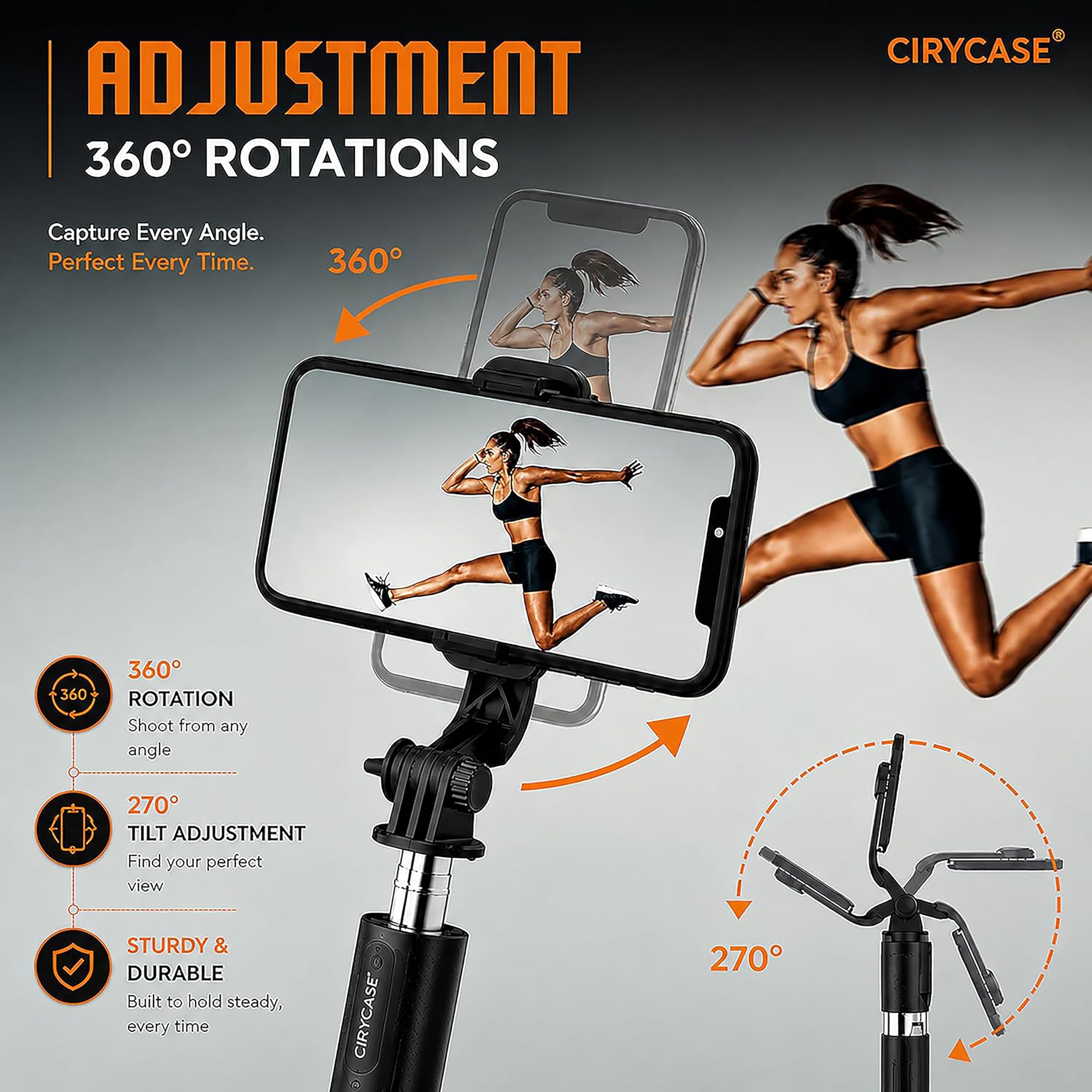 CIRYCASE® Selfie Stick Tripod, 170 cm Reinforced, Bluetooth, Multi-Functional, for iPhone and All Smartphones, Travel and Vlogging — Amazon image 2