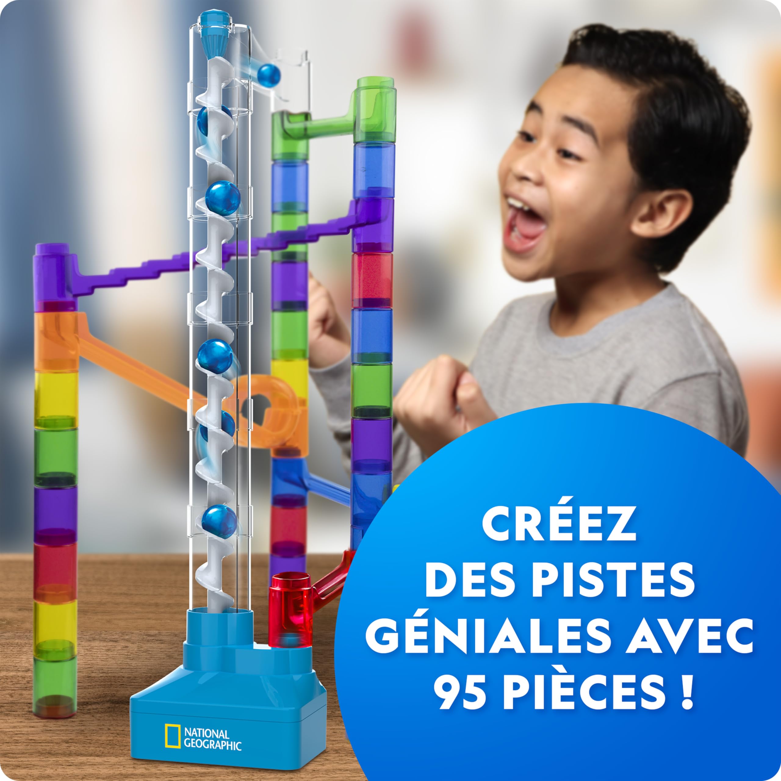 Circuit à Billes National Geographic avec Ascenseur Motorisé – Kit de 95 Pièces avec Spirale Électrique, 20 Billes, Sac de Rangement et Plus, Machine à Mouvement Perpétuel, Jouet de Physique
