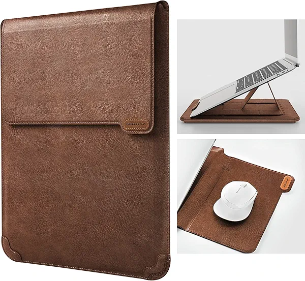 Nillkin Laptop Sleeve 15.6 inch,MacBook Air Sleeve Case with Laptop Stand and Mouse Pad,2 Stand Modes,Slim Protective Cover for MacBook Air M4,Air 15,Samsung/HP/Dell/Asus 15-16 Inch Notebook,Brown