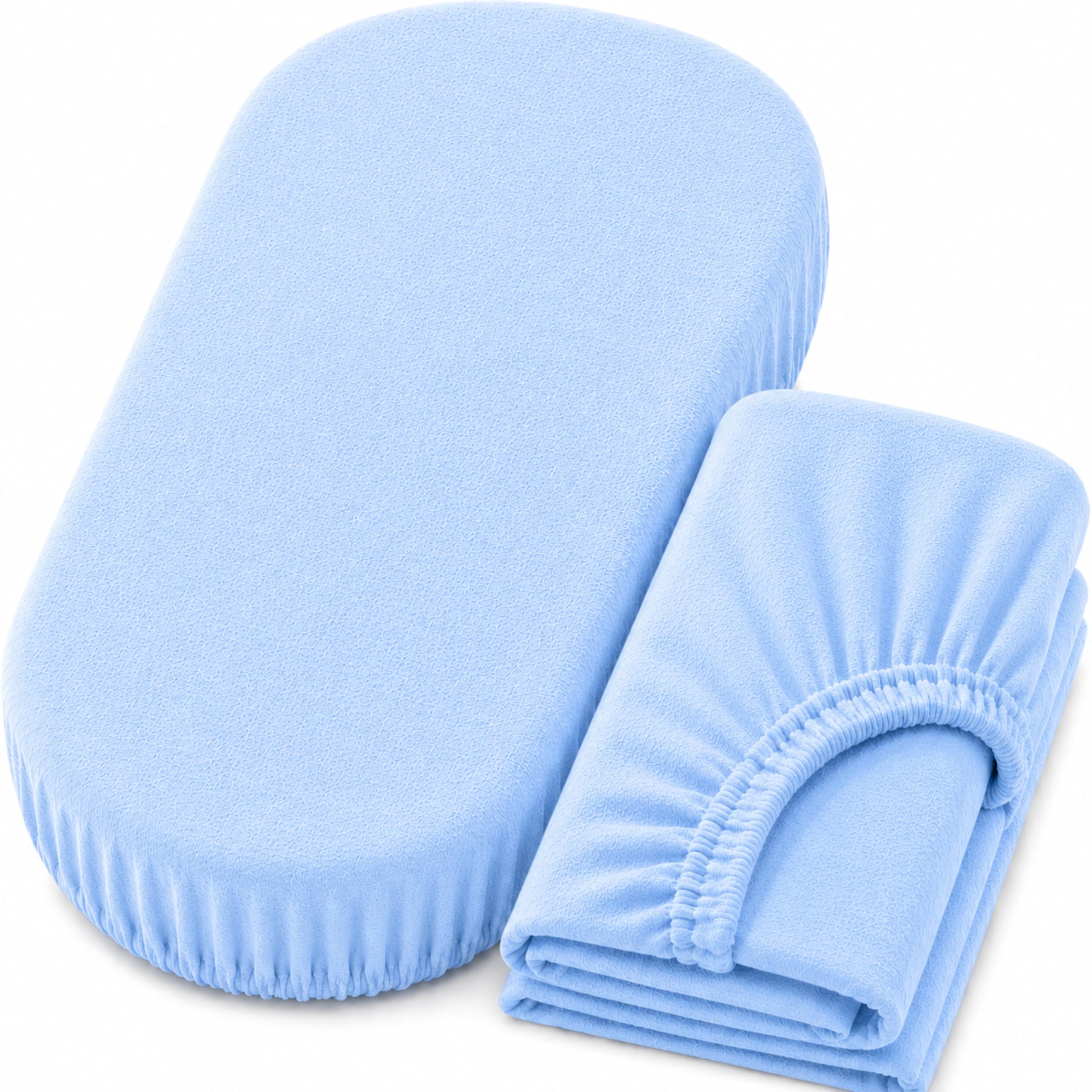 Dudu N Girlie Moses Basket Sheets 74x30cm –Blue, 2 Pack, 100% Jersey Cotton Fitted Bedding for Carrycots & Prams