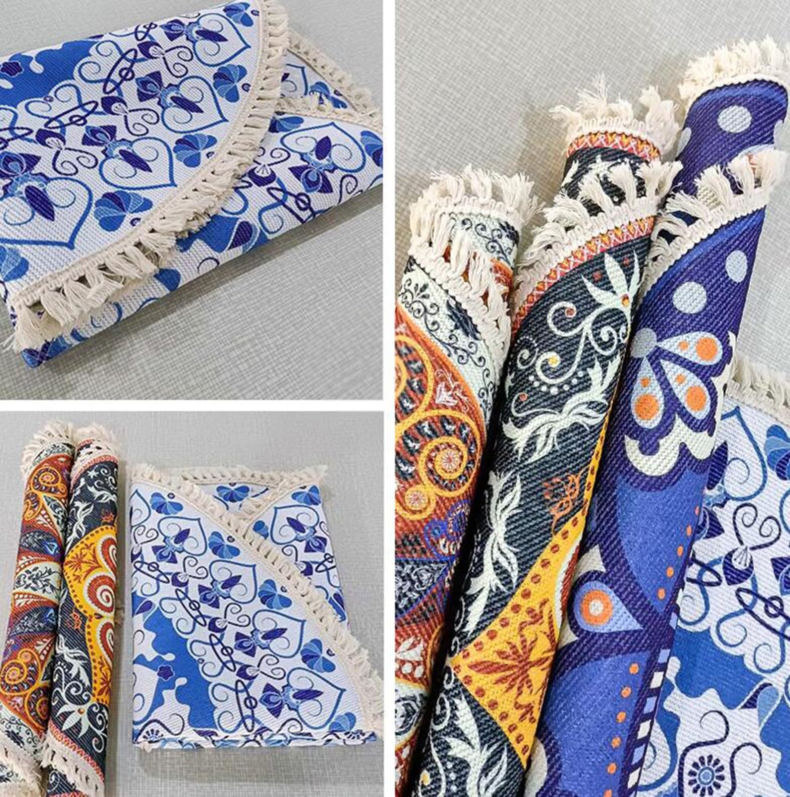 Zmywalny dywan okrągły szykowny maty podłogowe, okrągłe dywany, boho, bawełniany tkany dywan z frędzlami, do sypialni, kuchni, salonu, przedpokoju D, 120 cm