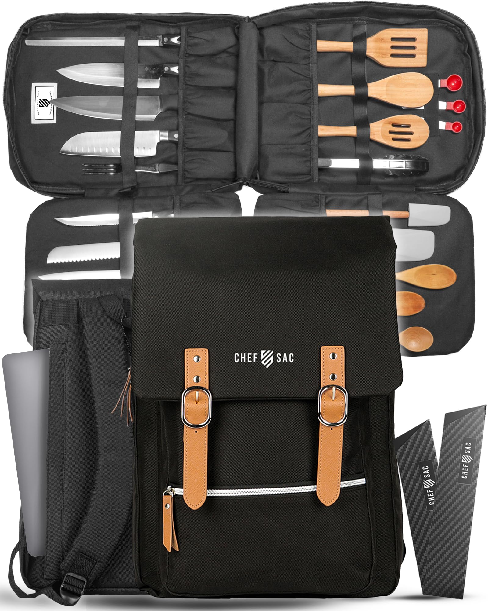Sac à Couteaux de Chef Vintage | Plus de 30 Poches pour Couteaux et Outils de Chef | Étui de Transport pour Couteaux avec Poche arrière cachée pour Tablette | Sac à Couteaux Robuste pour Chefs et