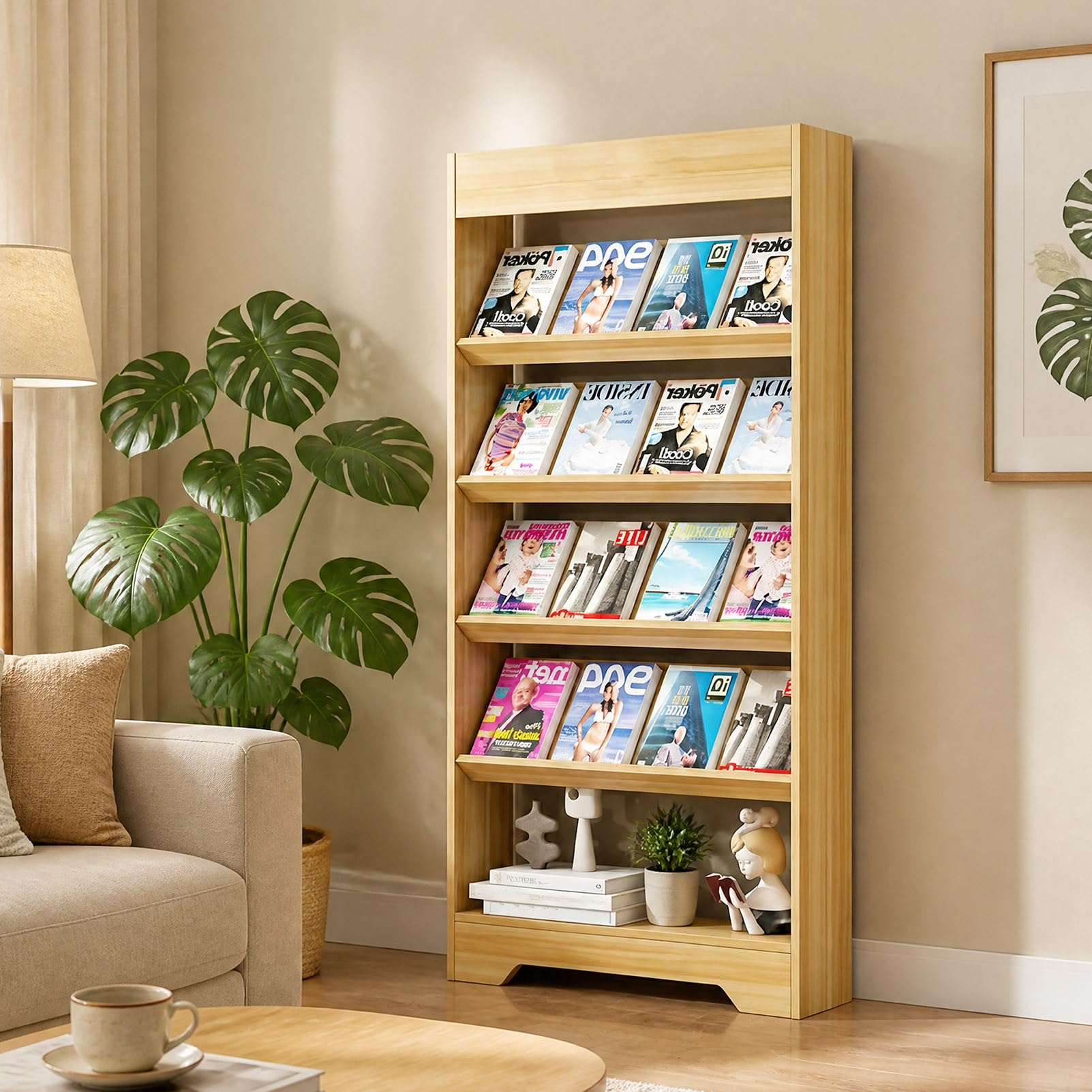 TRAGLO Magazine Rack Floor Wooden Brochure Display Stand File Organizer