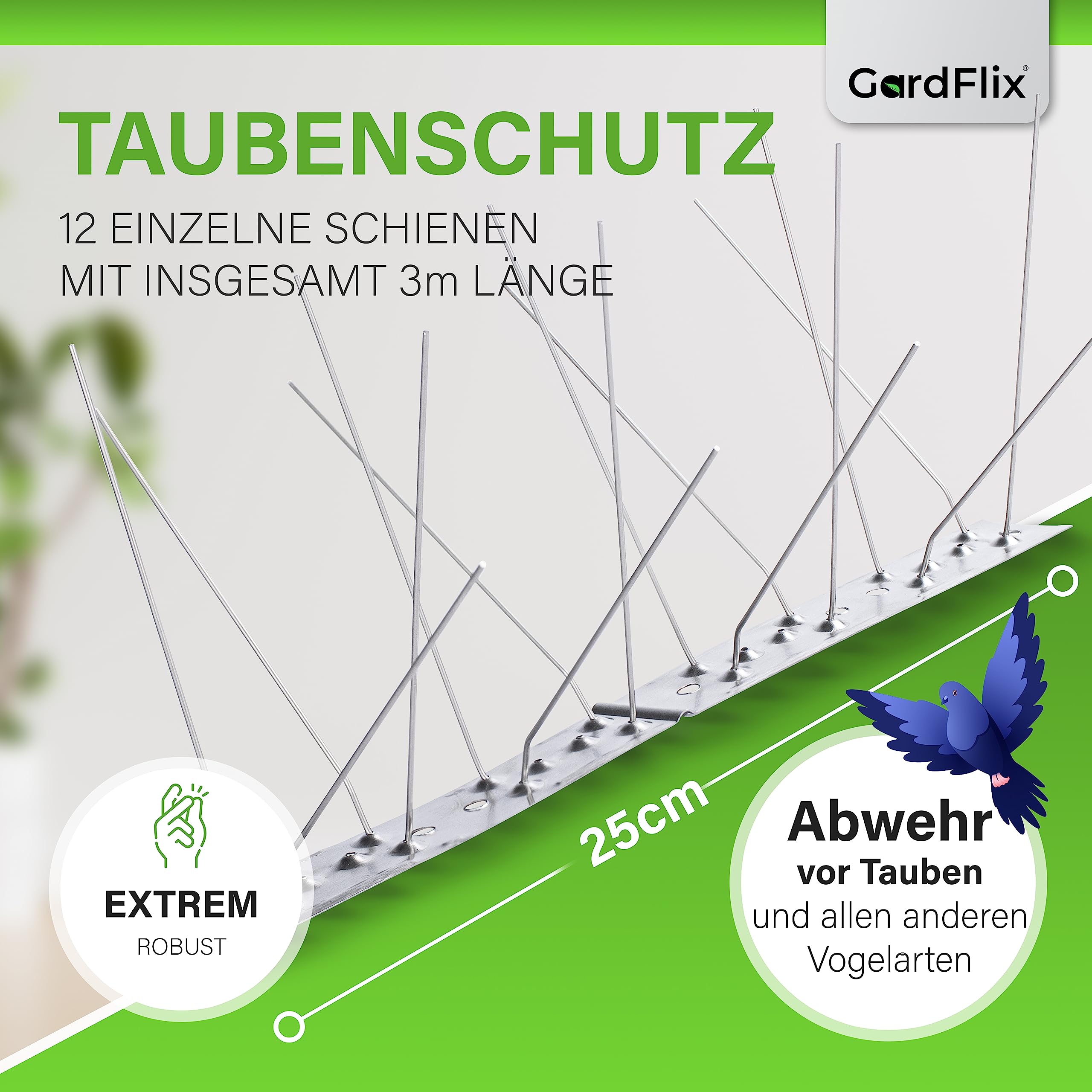 Vogelabwehr Spikes Edelstahl 3m | Taubenabwehr Spikes Taubenschreck Langlebig & Robust 3-5 Reihig | Edelstahl Vogelabwehr gegen Krankheiten & Vogeldreck & Nisten | Vogelschreck Abwehr (4-Reihig 15m)