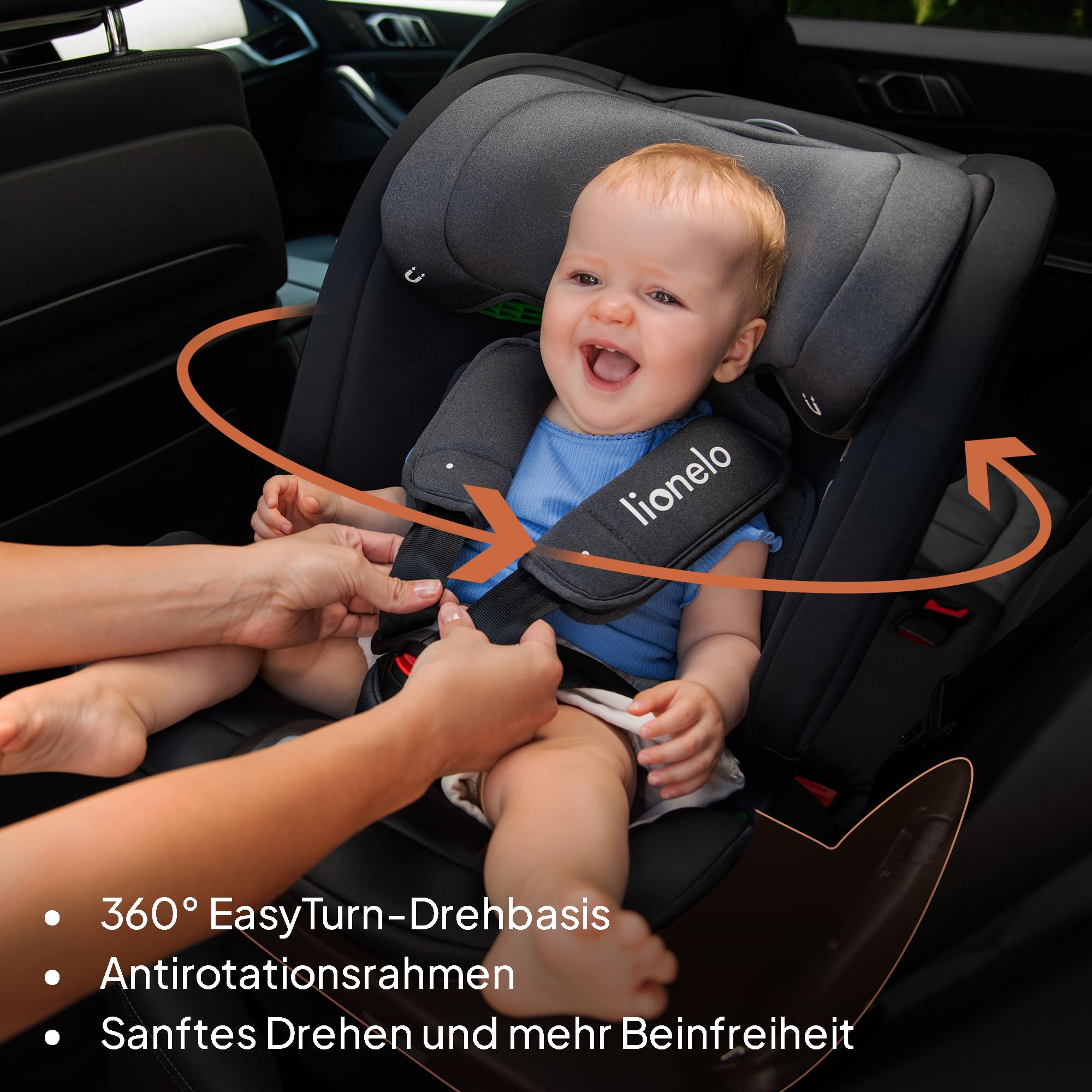 Lionelo Bastiaan RWF Baby- und Kleinkindautositz 0-36 kg von 40–150 cm | 360° drehbar ISOFIX-zertifiziert i-Size R129 neuester Standard, Befestigung vorne und hinten, Seitenschutz, voll verstellbar