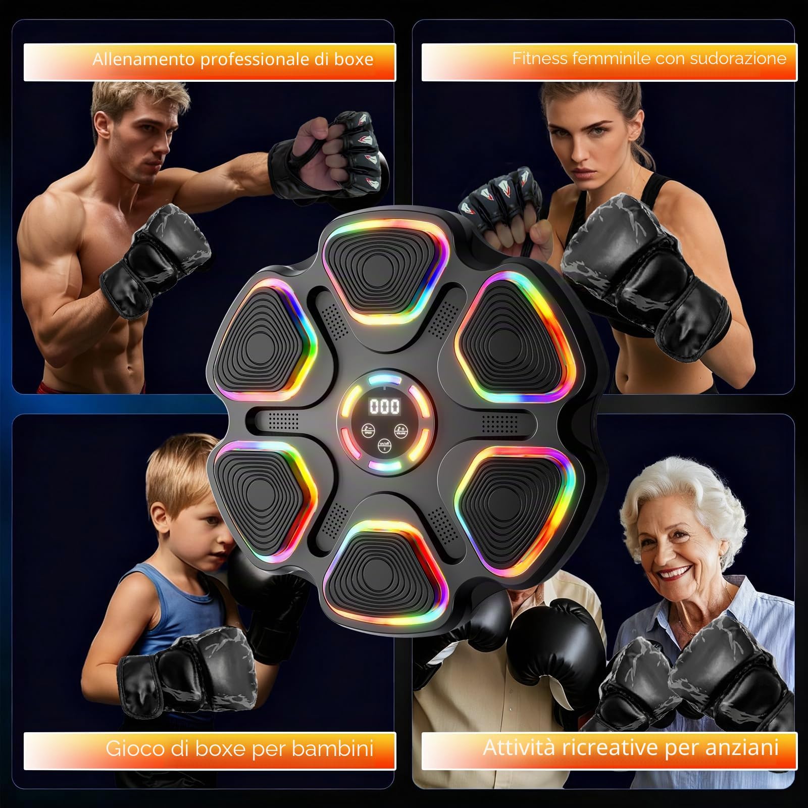 Punzonatrice musicale con guantoni da boxe, montaggio a parete per bambini e adulti, attrezzatura intelligente Bluetooth per palestra, attrezzatura da allenamento per boxe, bersaglio per casa, ufficio