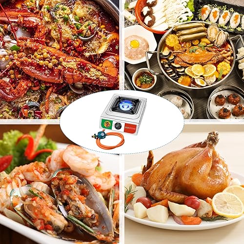 Miniatura 5 de Vivicreate Estufa de gas propano de un solo quemador de 10000 BTU, cocina portátil de acero inoxidable con manguera para barbacoa, freír, hervir,