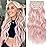 KooKaStyle Clip in Synthetic Hair Extensions Long Wavy 4PCS Thick Hairpieces Blonde with Pink Highlight Fiber Double Weft Natural Hair Extensions 20 Inch for Women