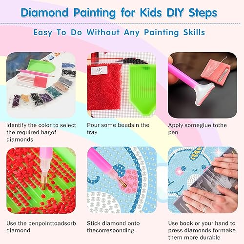 Miniatura 7 de DIYGEMDOT Paquete de 6 kits de arte de diamantes para niños, lindos juegos de pintura de diamantes de animales para niñas y niños, pintura de gemas