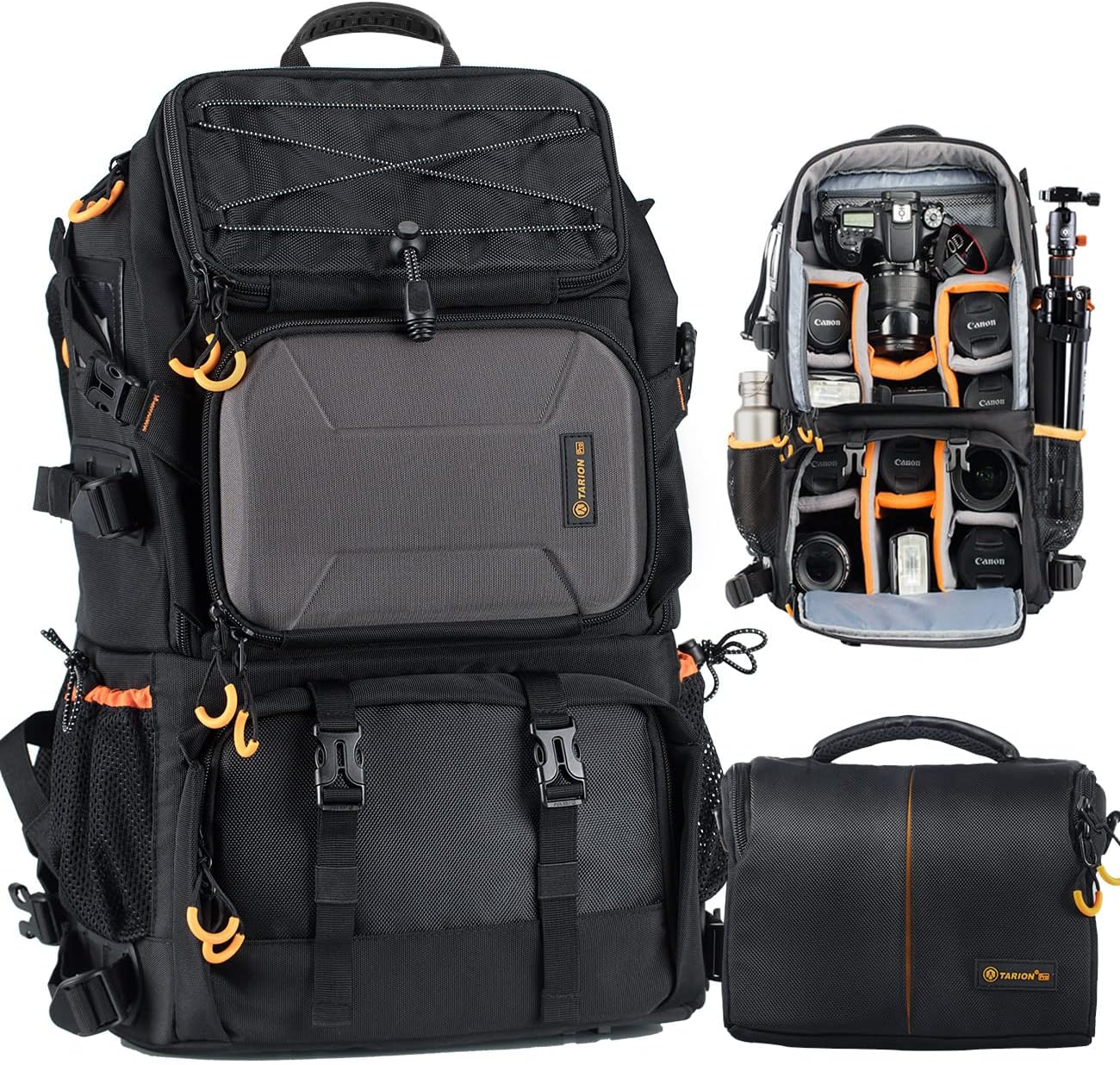 TARION 2 Bags in 1 Extra Large 27L Camera Backpack Large with 15.6" Laptop Compartment Waterproof Rain Cover for Travel Hiking - Multi-Function DSLR Bag with Associate Single Shoulder Bag Case PB01