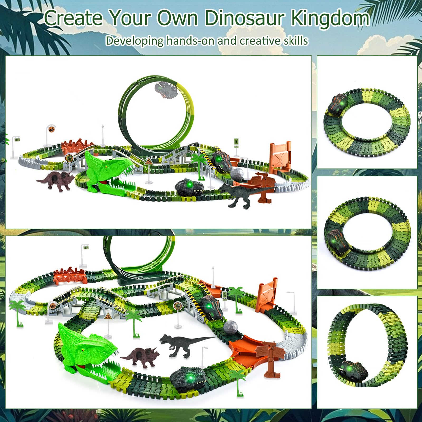 Dinosaur Toys Race Car - 286 Pcs Track Set -3