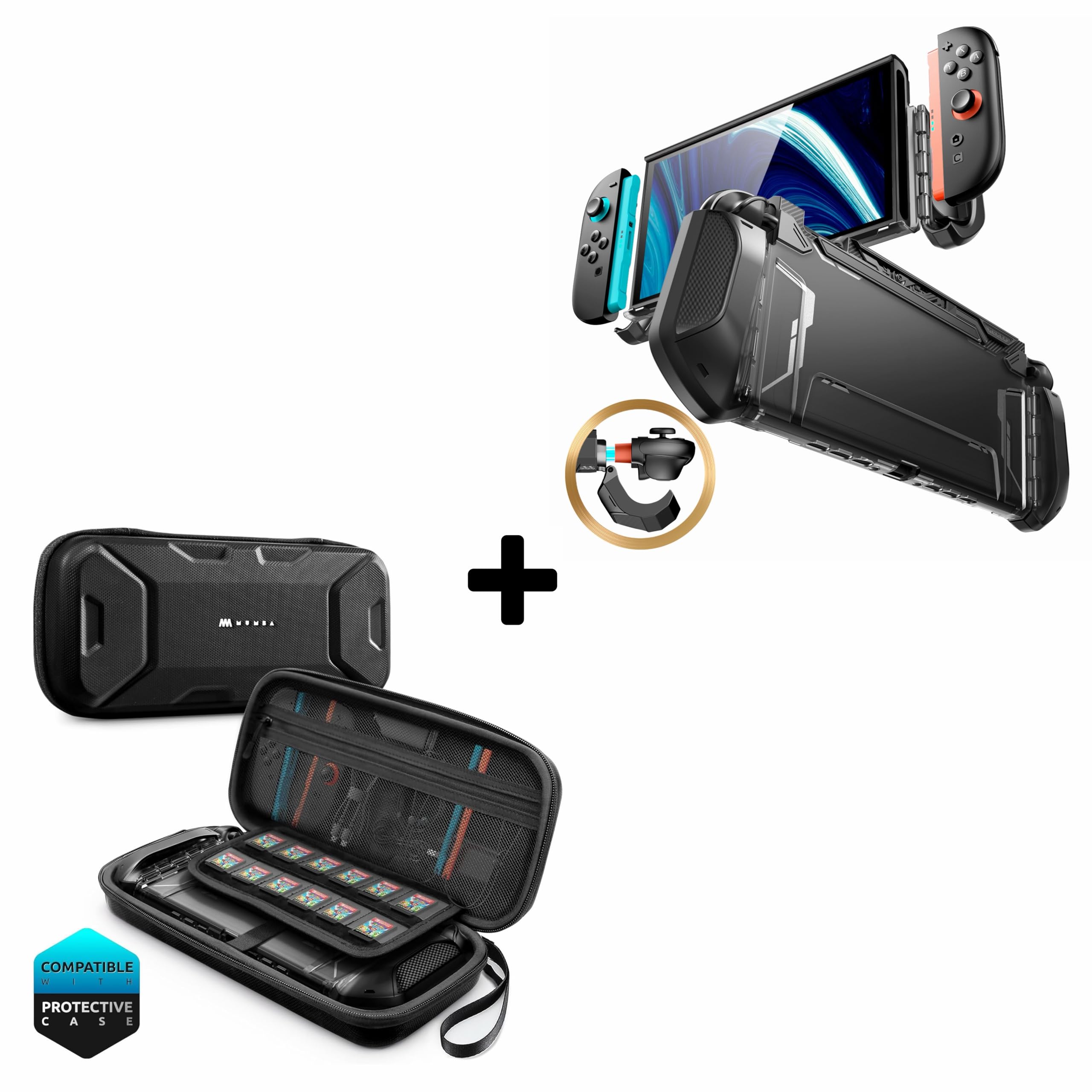 Mumba for Switch 2 Accessories Bundle [Carrying Case + Protective Case], Large-Capacity Travel Case with Dockable Protective Cover Compatible with Nintendo Switch 2 (2025 Release), Black