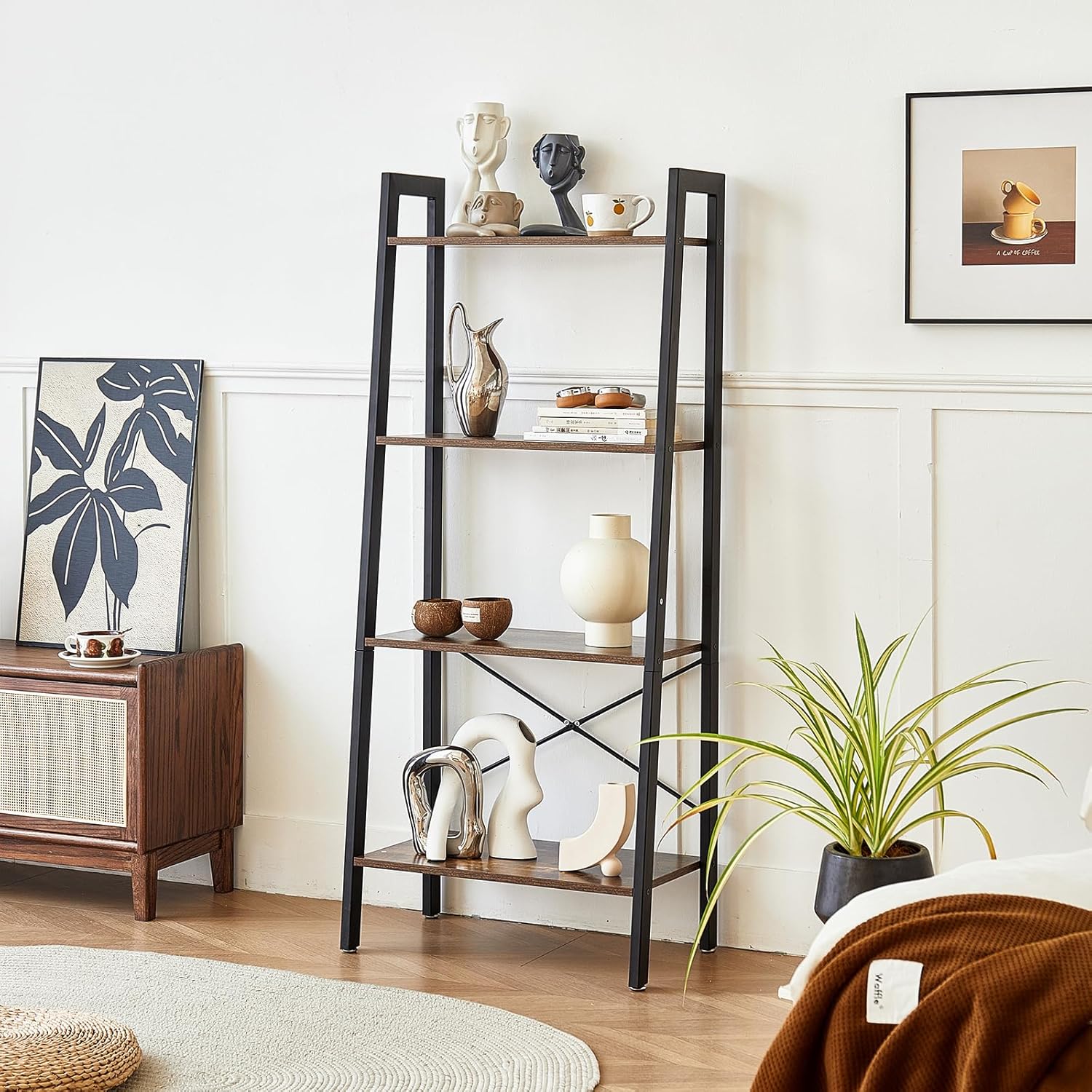 4 Tier Plant Stand, Ladder Bookshelf, Ladder Shelf, Indoor Plant Display Shelf, 58.3 Inch Bookcase Freestanding, Flower Display & Storage Rack, Planter Ladder Shelf for Patio