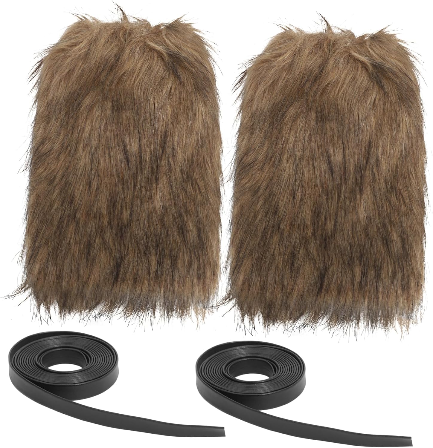 Viking Faux Fur Leg Warmers for Men and Women Medieval Costume Accessories Furry Boot Covers for Halloween and Cosplay Brown