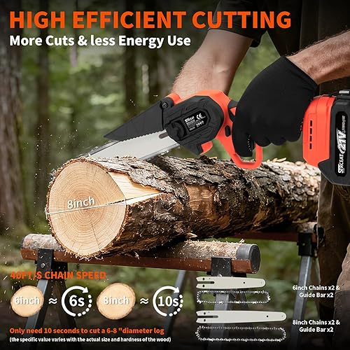Miniatura 3 de Mini motosierra inalámbrica, de 8 y 6 pulgadas, sin cable, de mano con 2 baterías, portátil inalámbrica para cortar madera, proyectos de recorte,
