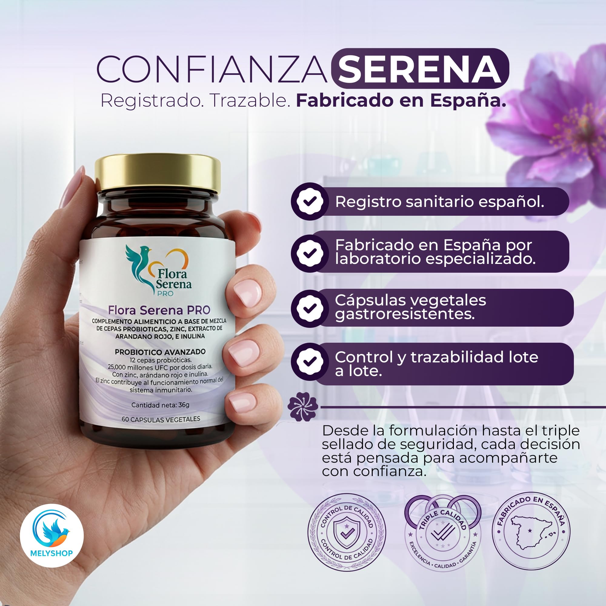 Flora Serena PRO - Probióticos Mujer Flora Íntima | Mezcla 12 Cepas, Arándano Rojo, Inulina y Zinc | Suplemento Avanzado para Equilibrar, Cuidar y Mejorar la Flora Intestinal y Digestiva