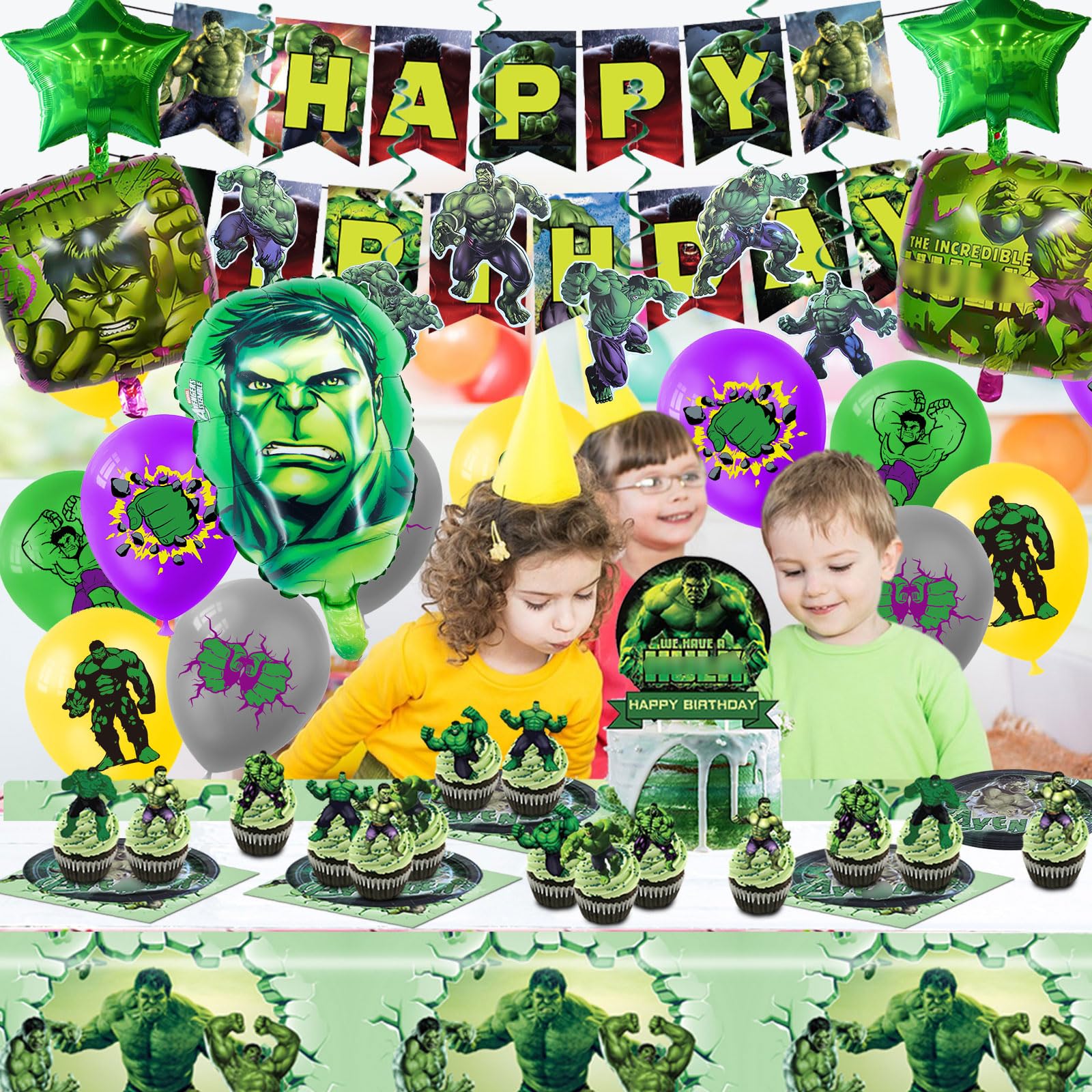 Decorazioni per feste per ragazzi, Set da 136 pezzi per compleanno per bambini, Include piatti, Tovaglioli,Ttovaglia, Striscione, Decorazione a spirale, Decorazione per torta, Palloncini, Adesivi