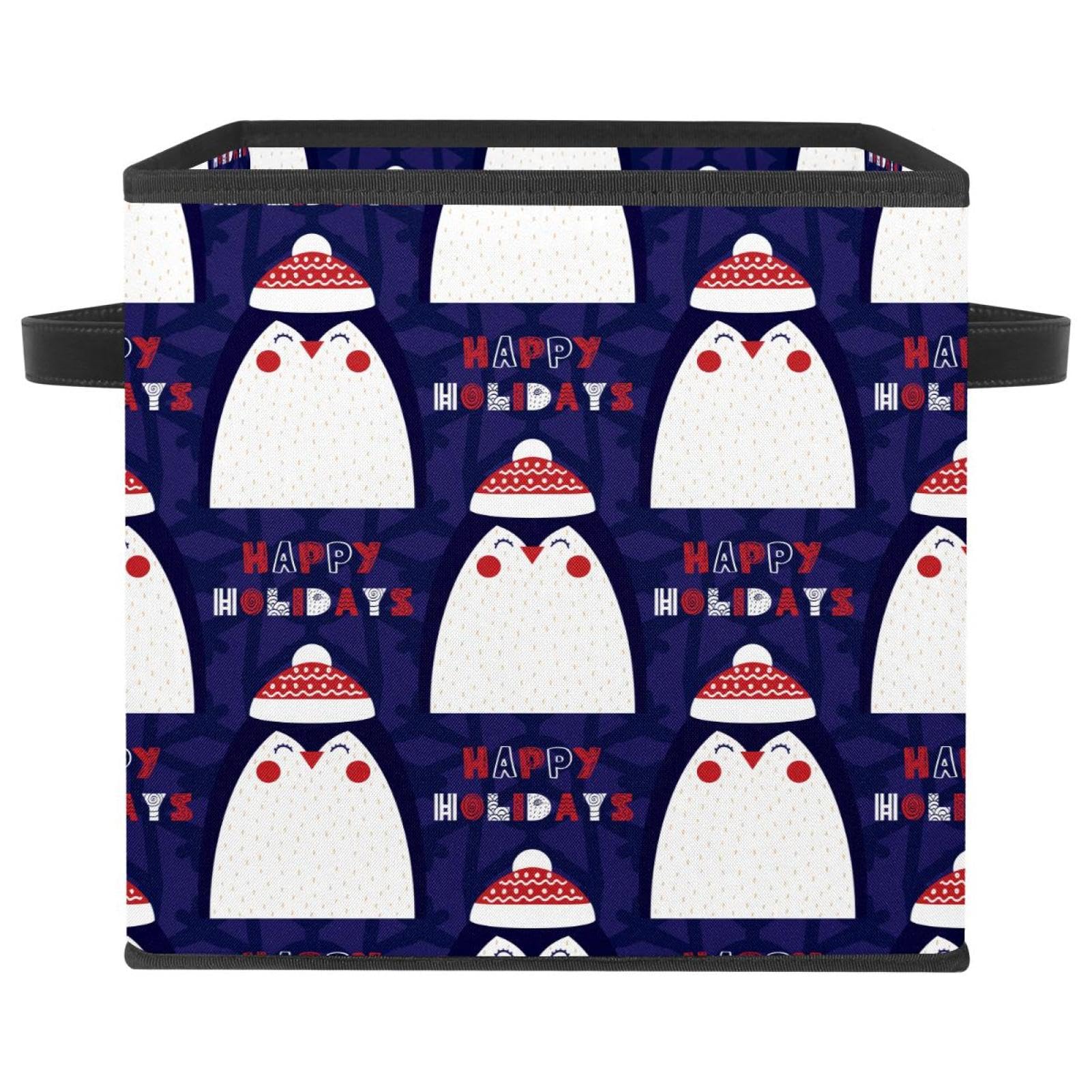 Bac de rangement pliable avec poignées motif pingouin pour vêtements et livres