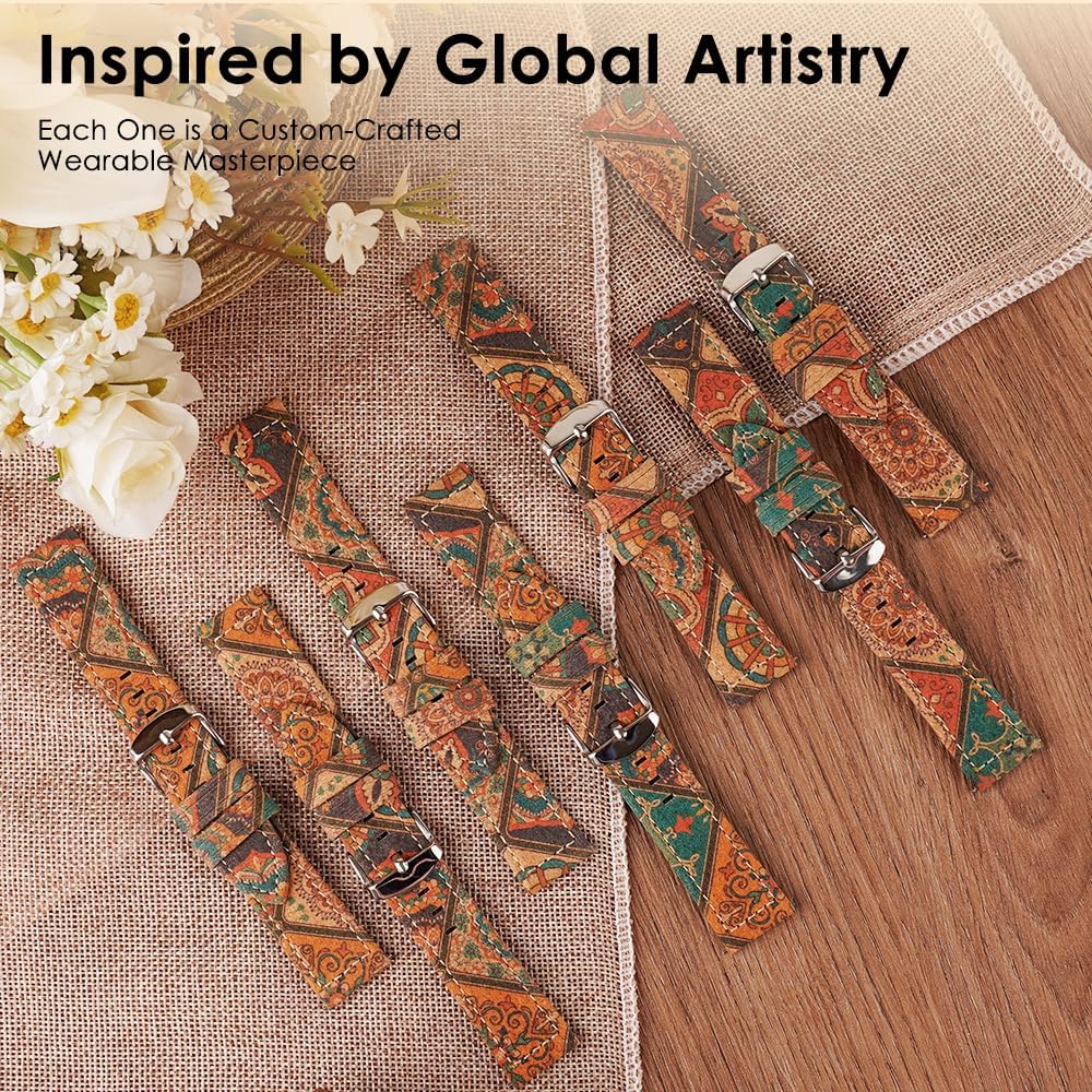 Cork Hybrid Leather Band Compatible with Samsung Galaxy Watch 7&6&5&4&3&Active 2 Band/40mm 44mm/Watch 5 Pro/Watch 6&4 Classic 43mm/47mm/42mm/46mm/Garmin Venu, 20mm Vintage Pattern Soft Strap - Image 6