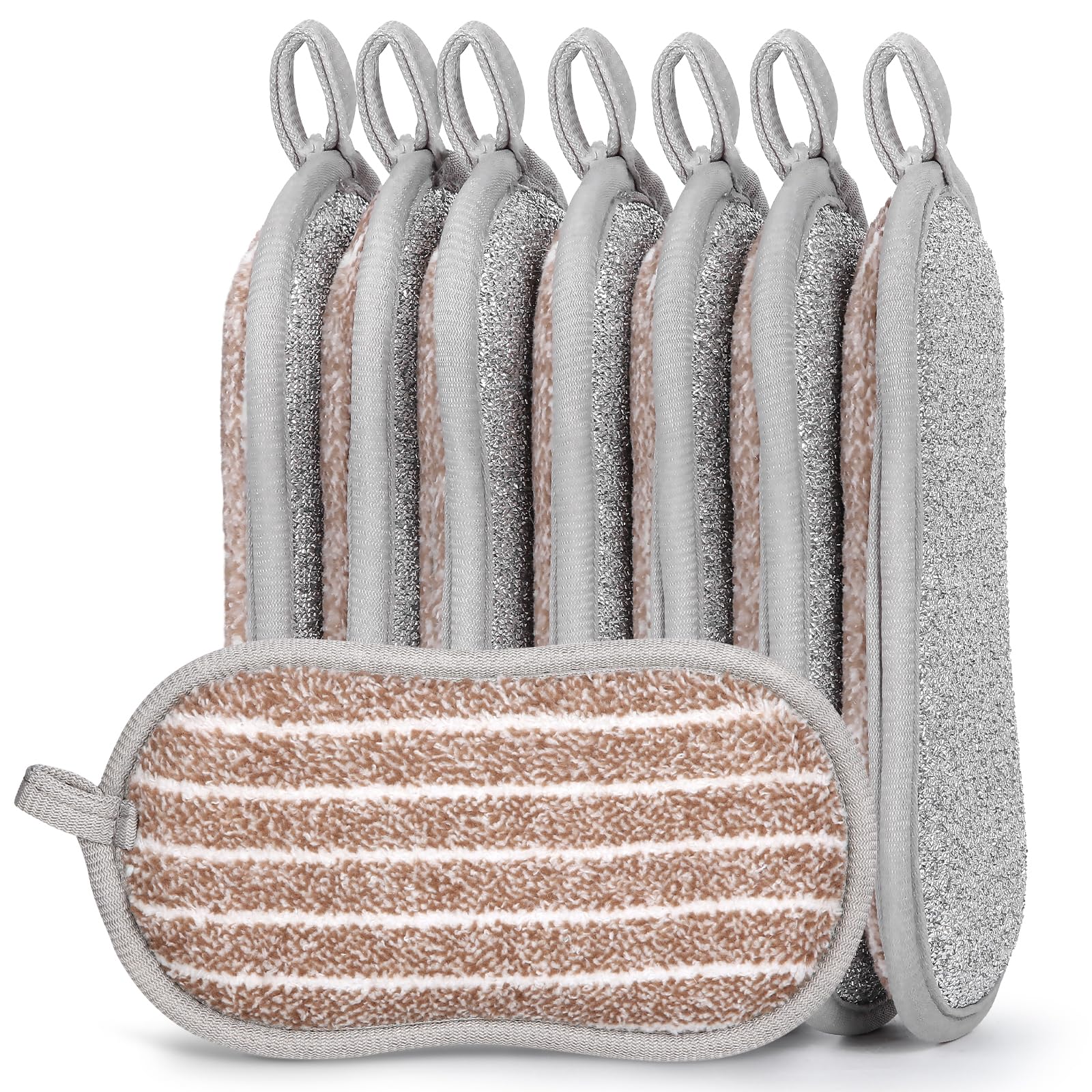 Euqvunn 8 Pack Sponges Washing Up Dual-Sided, Kitchen Cleaning Sponge Non-Scratch, Long-Lasting Scouring Pads Cleaning Products for Kitchen and Bathroom, 9.5 * 16cm(Brown)