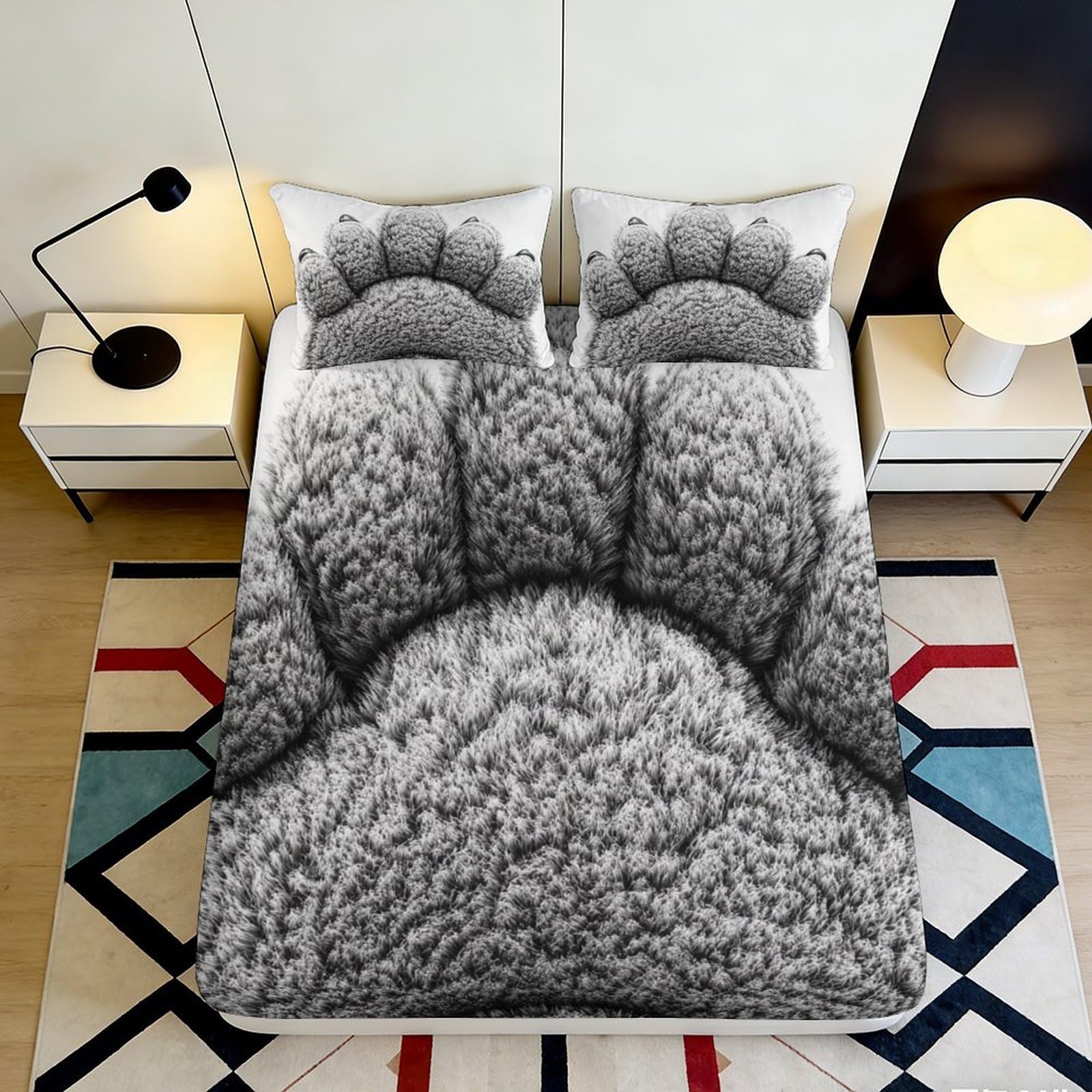 Jqzkxnhpbr Style-7 3D Printed Grey Paw Fitted Sheet Microfiber Soft Non-Slip Animal Claw Bed Cover For Bedroom Guest Room Decor Easy Care 90X200x25cm