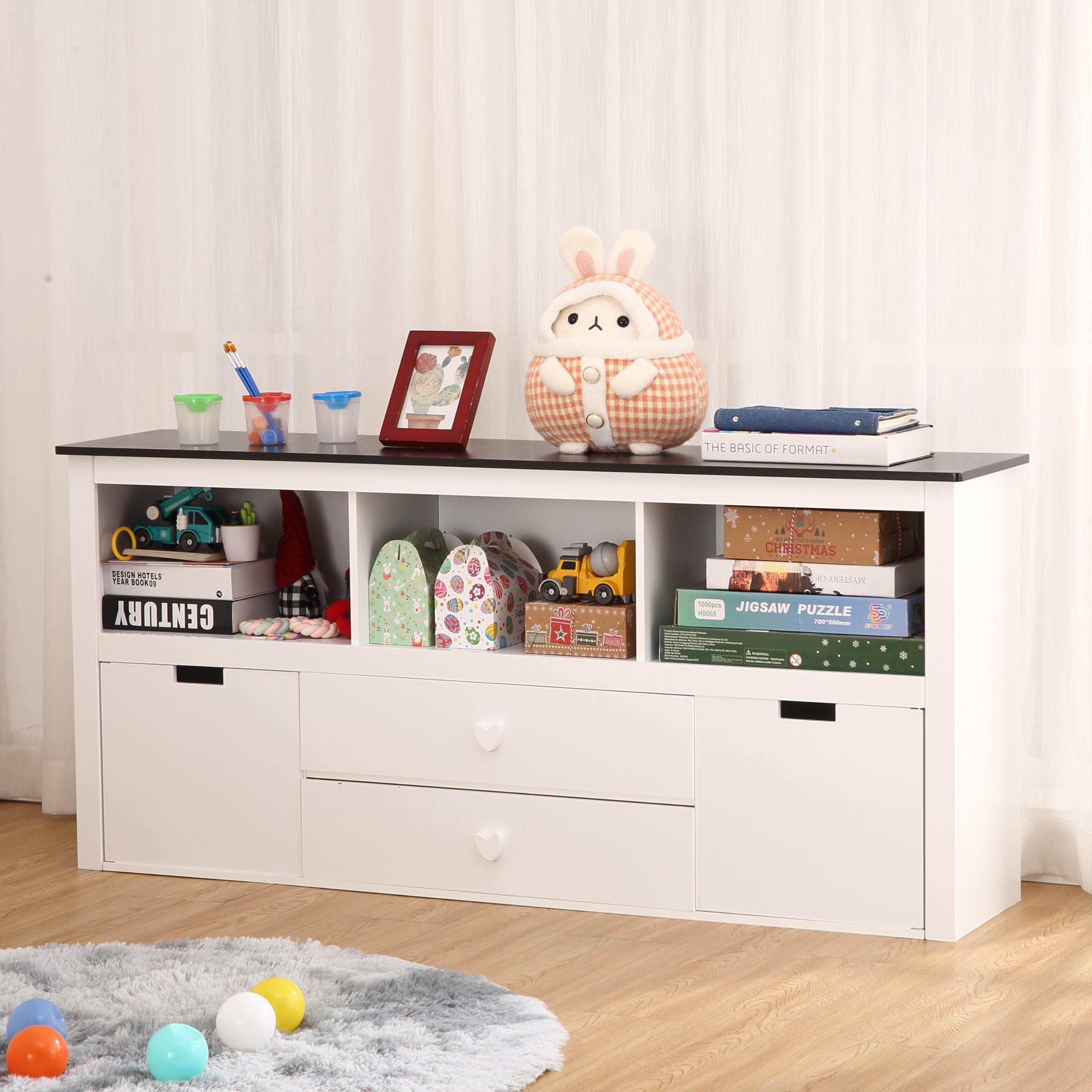 GarveeHome Kids Toy Storage Organizer - Large Storage Cabinet, Spacious Blackboard Desktop, Sturdy and Safe, Movable Drawers, for Bedroom, Playroom, Nursery, Kindergarten, White